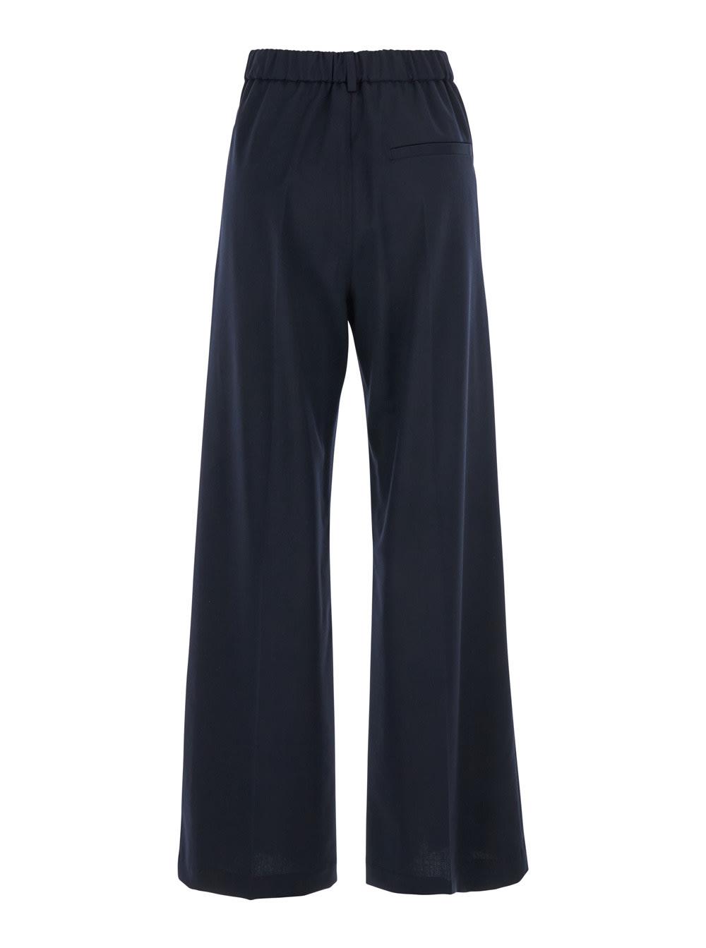 tela niside blue wide leg trousers with front pleats in wool blend woman