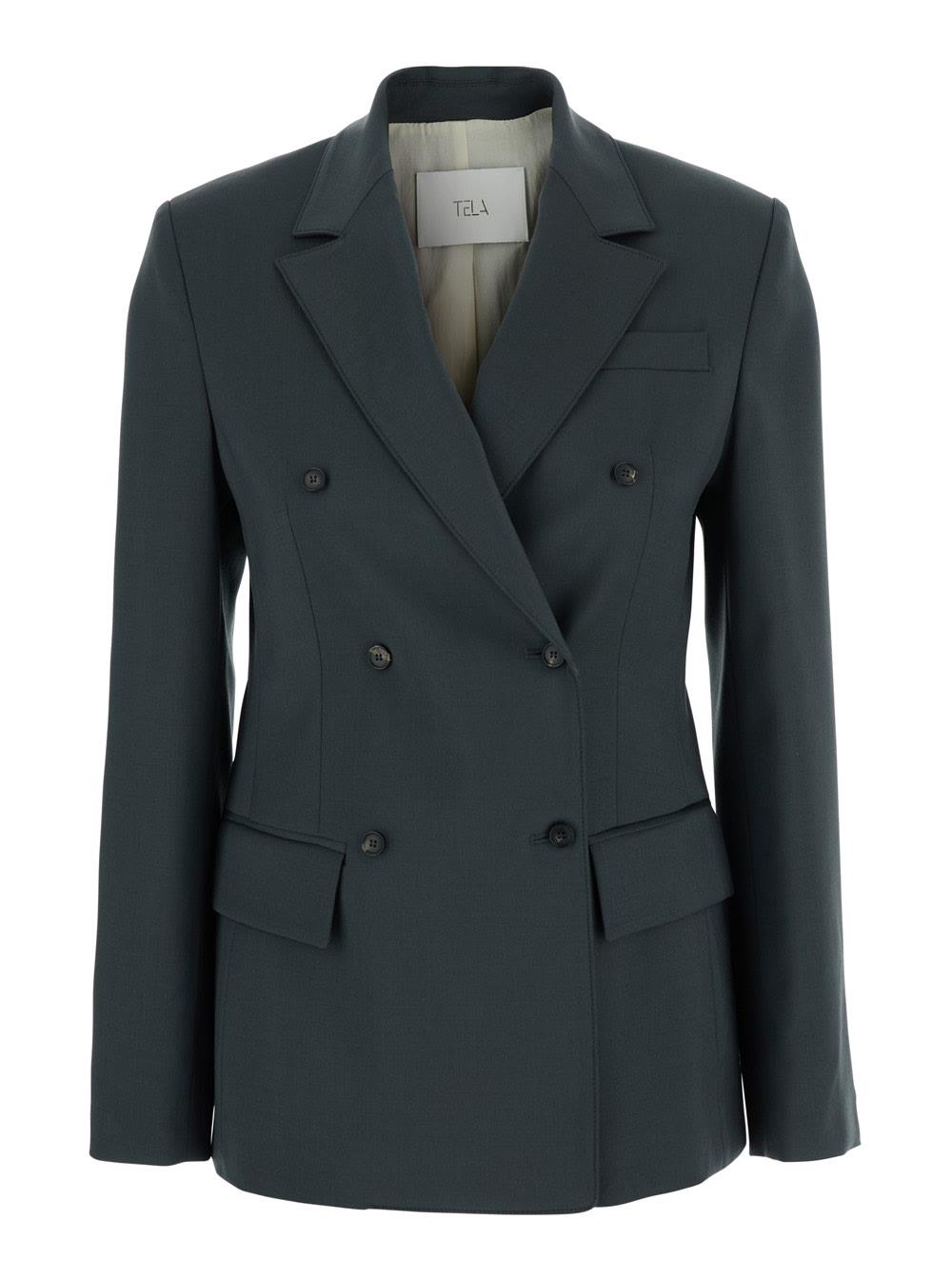 tela soho grey double-breasted jacket with notched revers in wool blend woman