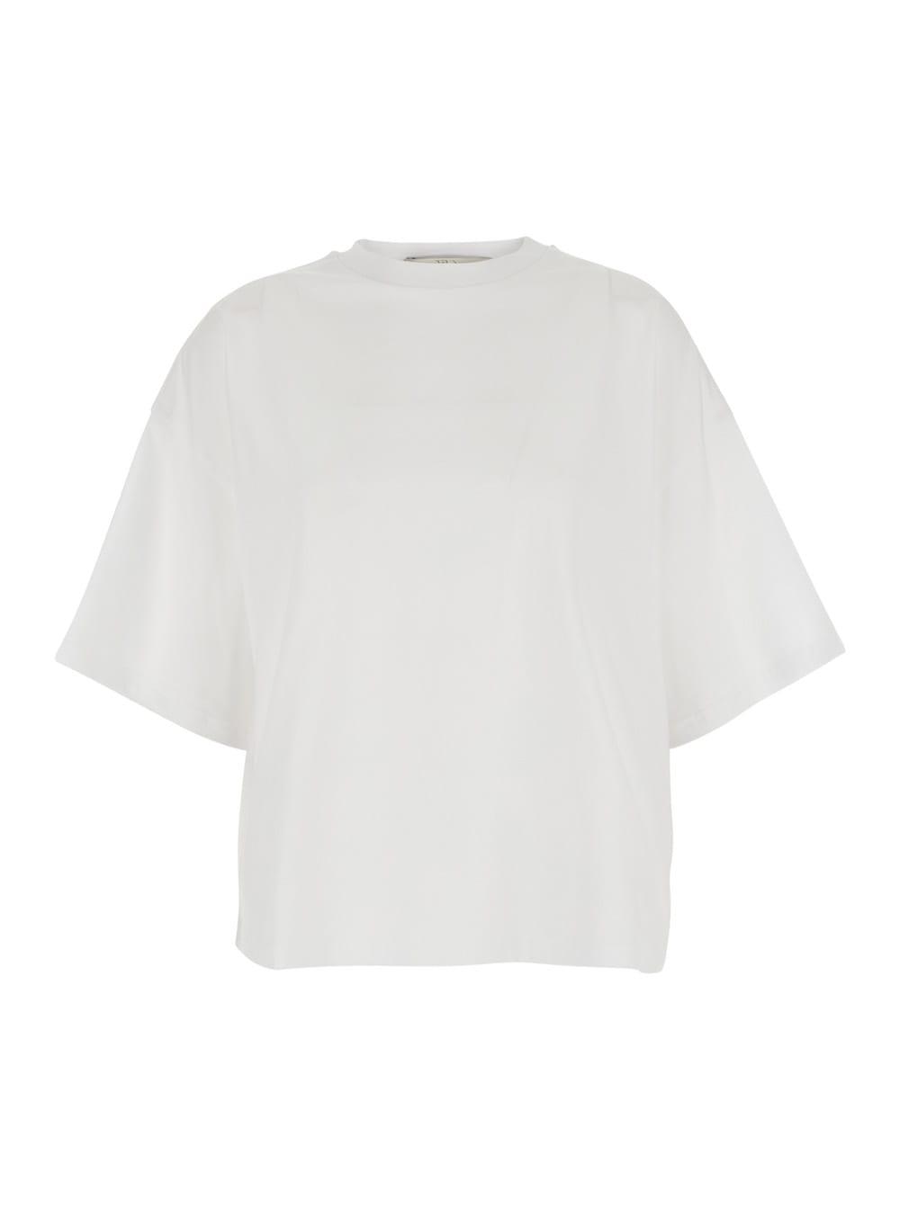 tela white skossa t-shirt with round neck in cotton for women