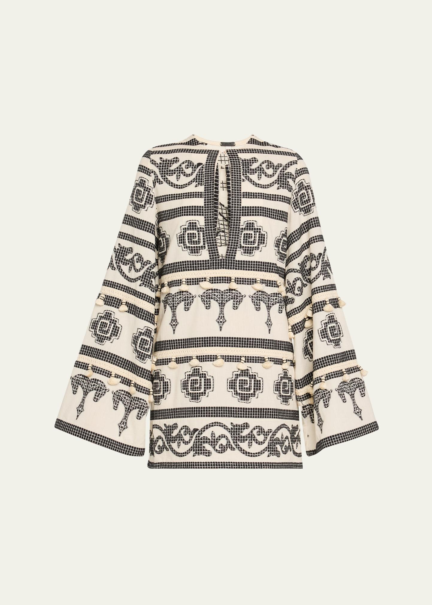 temple embroidered mini dress