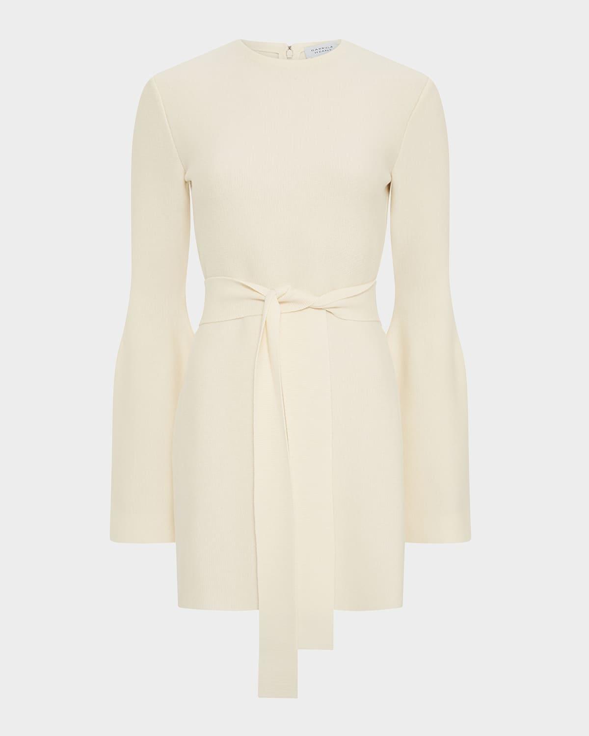 tenas flare-sleeve belted wool-cashmere mini sweater dress