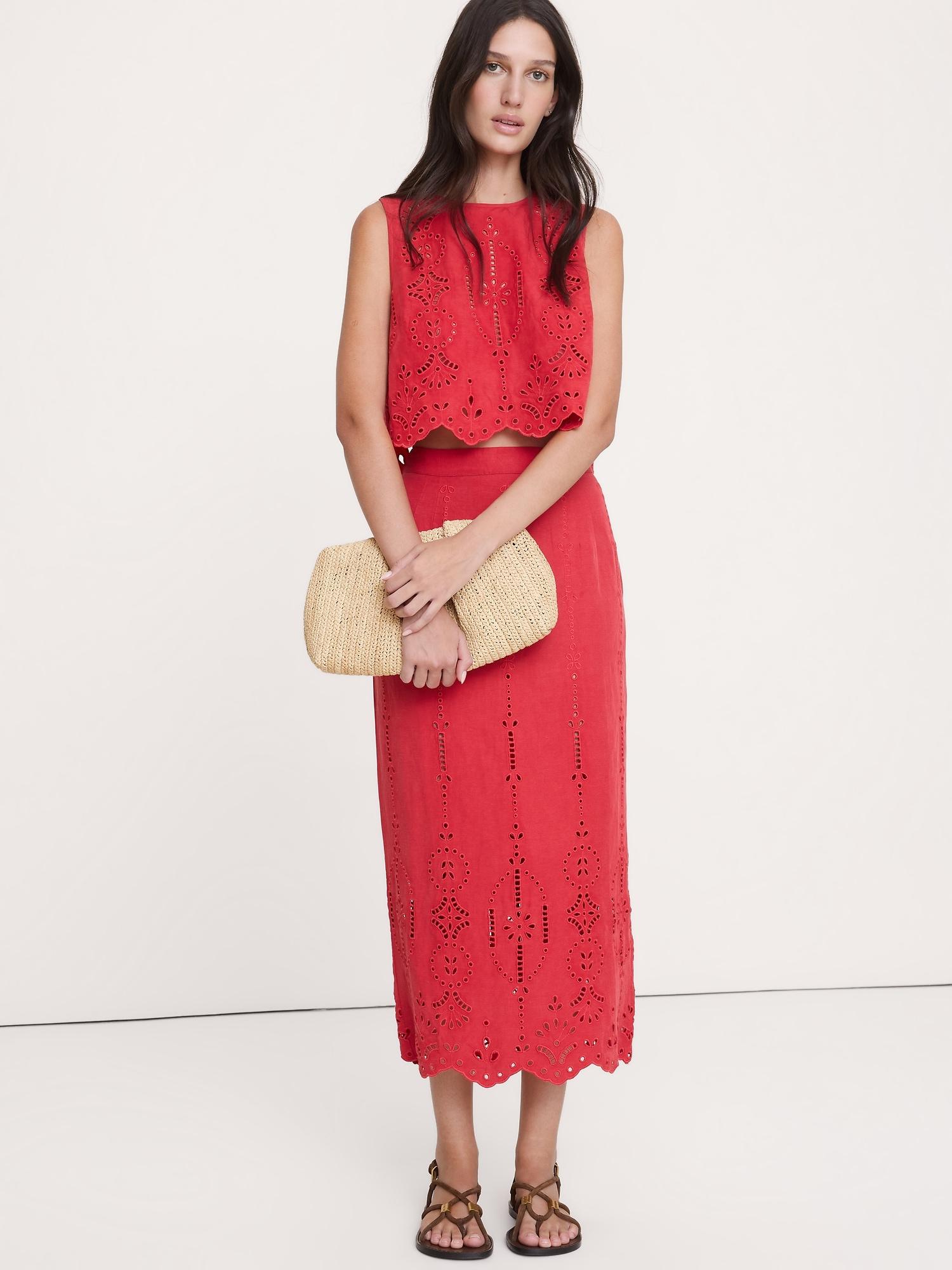 tencel™-linen eyelet maxi skirt