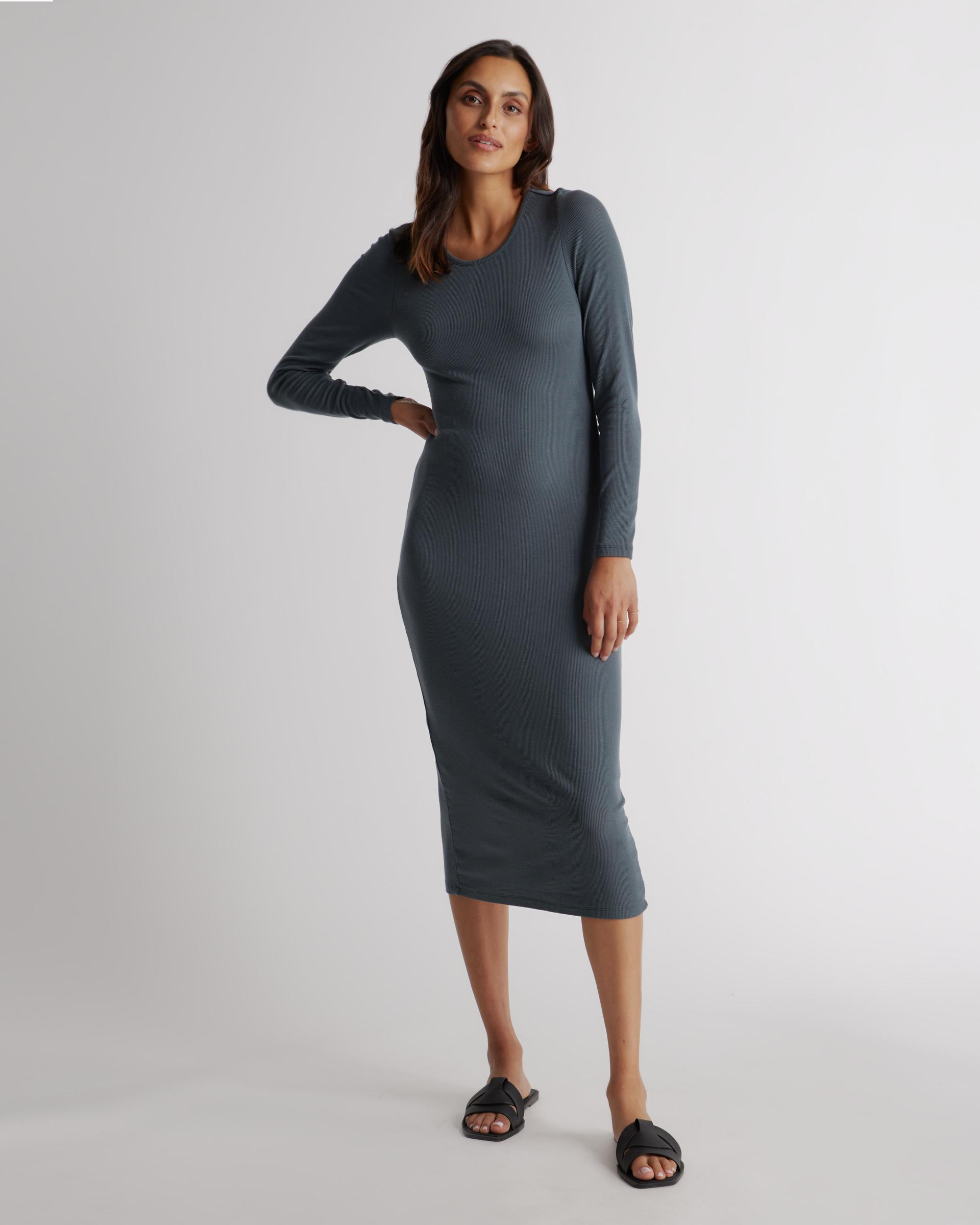 tencel rib knit long sleeve dress