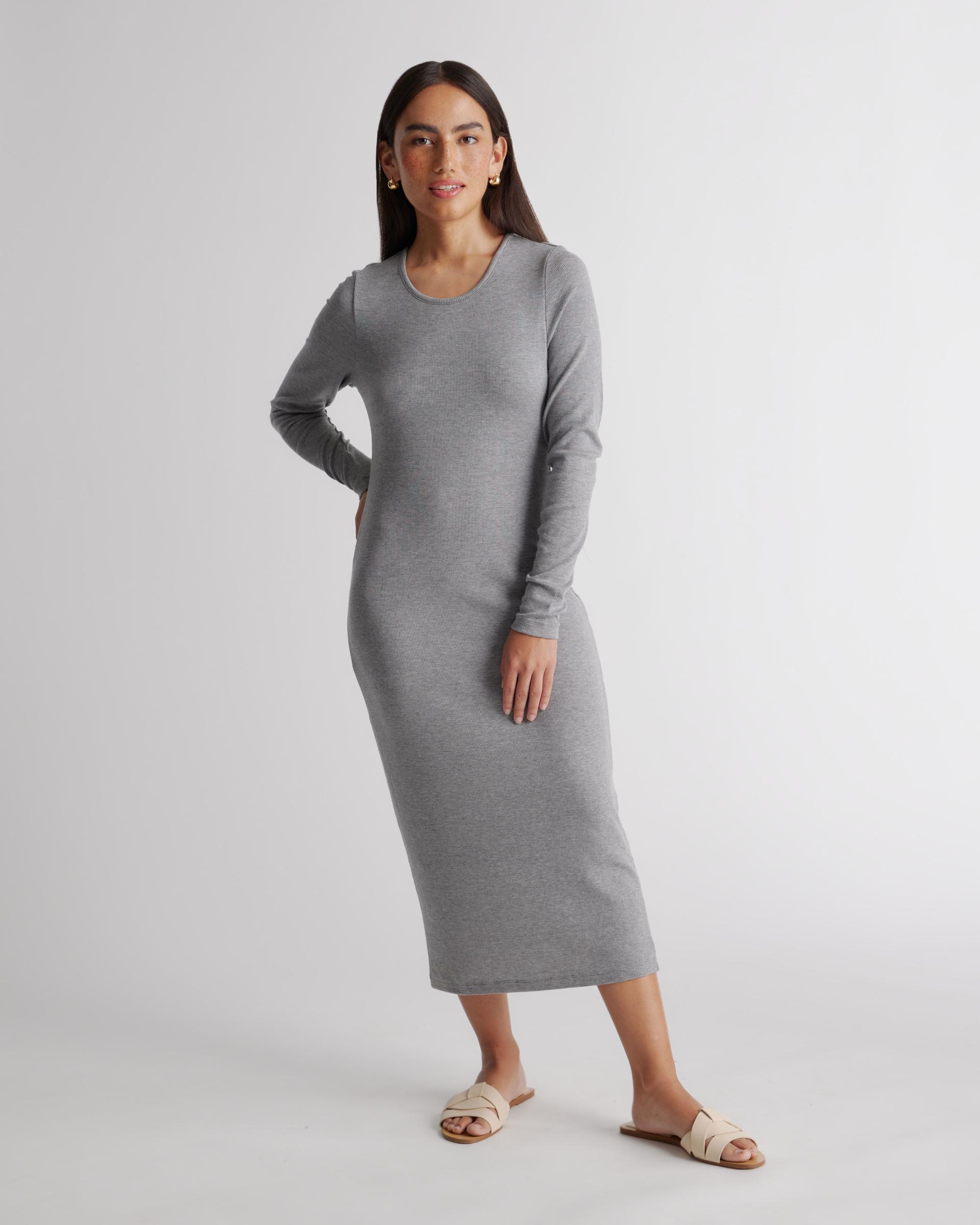 tencel rib knit long sleeve dress