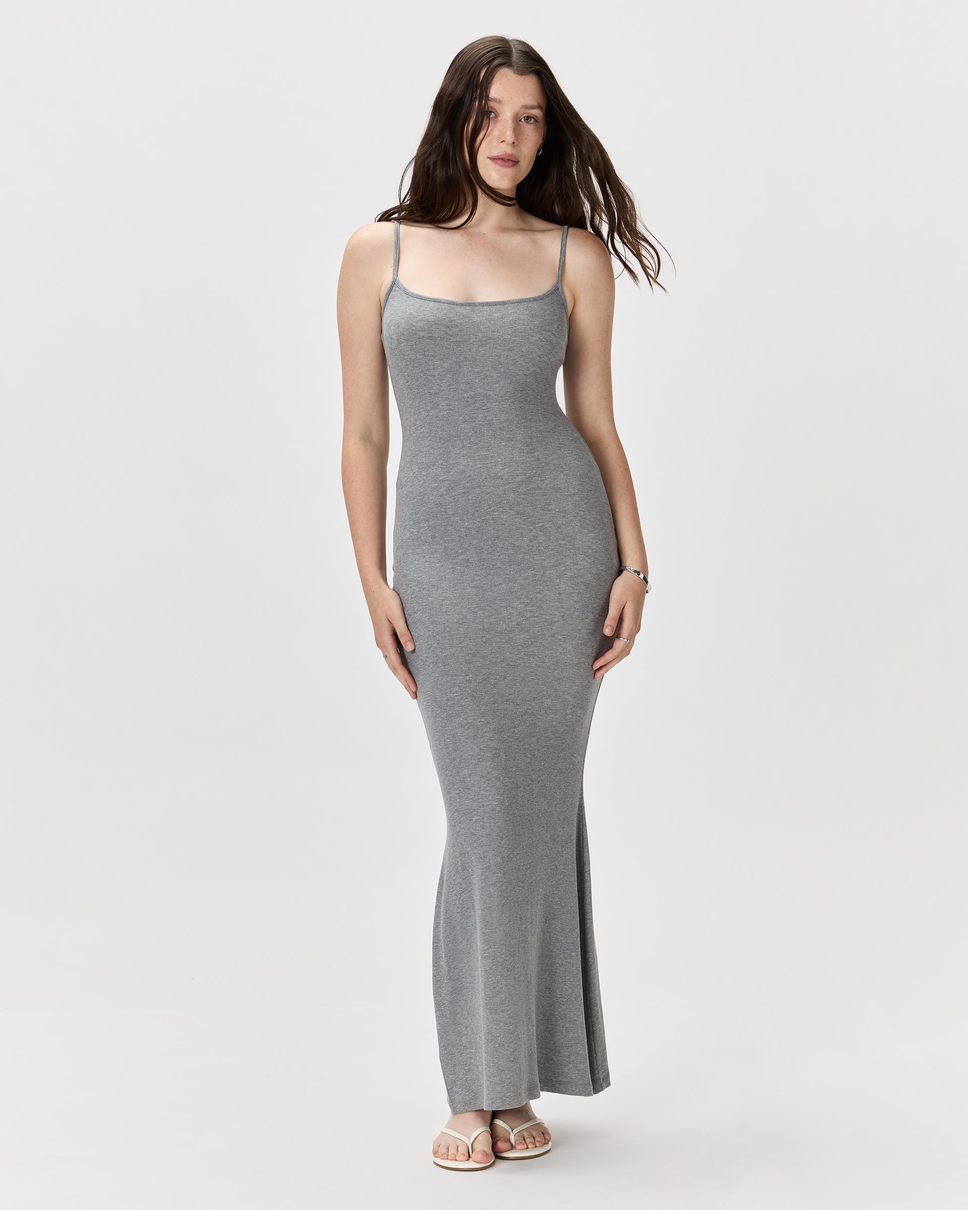 tencel rib knit maxi slip dress