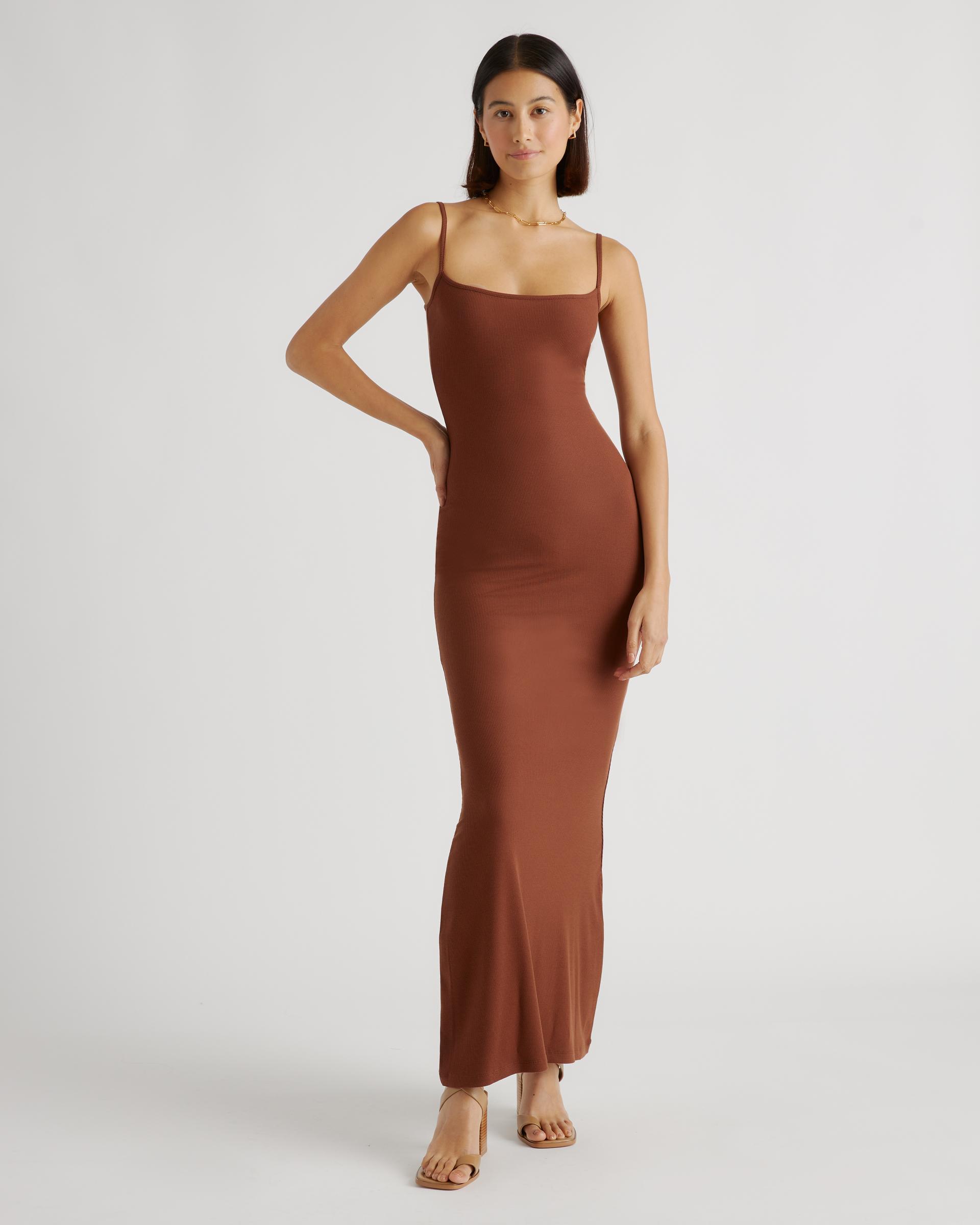 tencel rib knit maxi slip dress