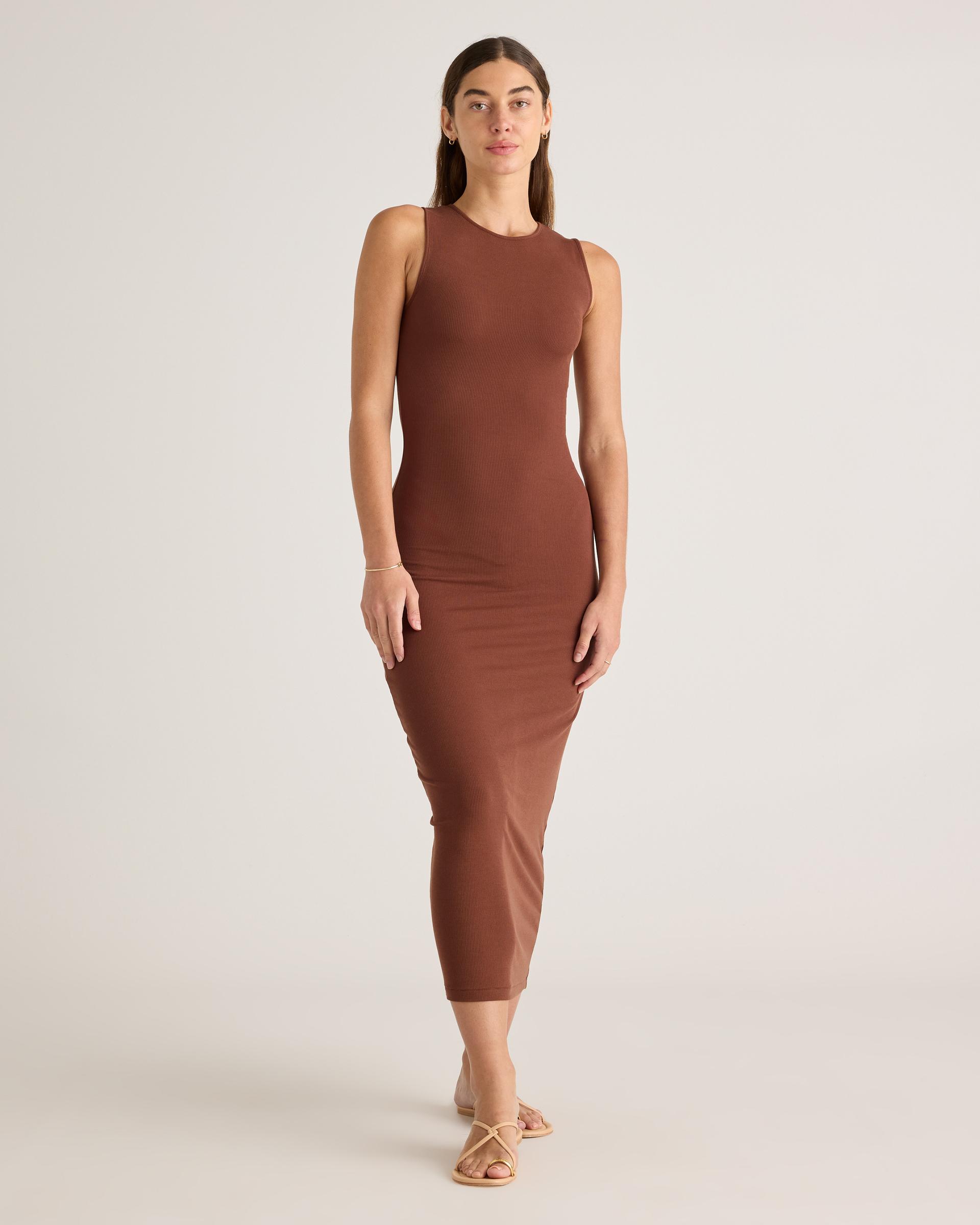 tencel rib knit tank midi dress