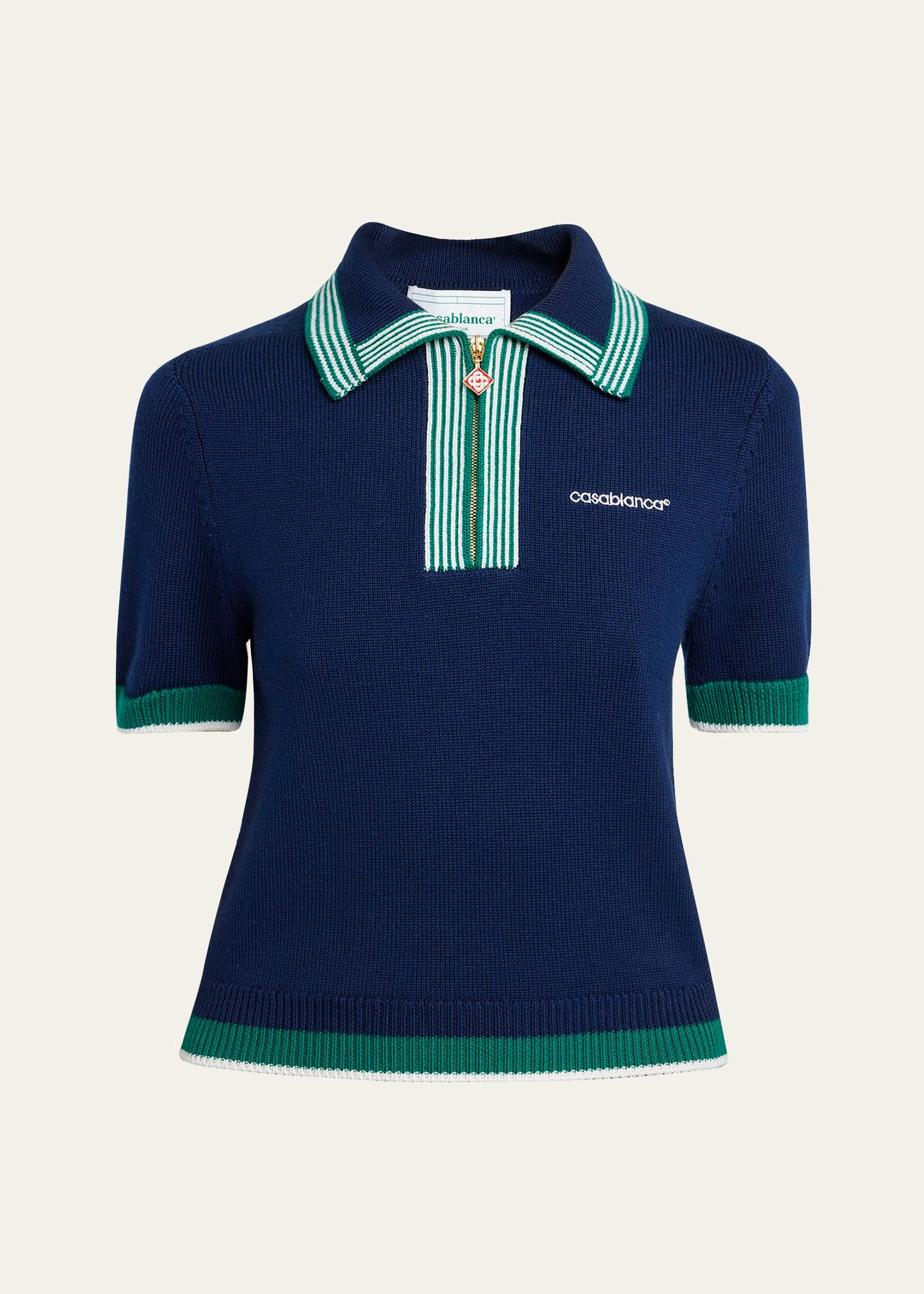 tennis stripe polo wool top