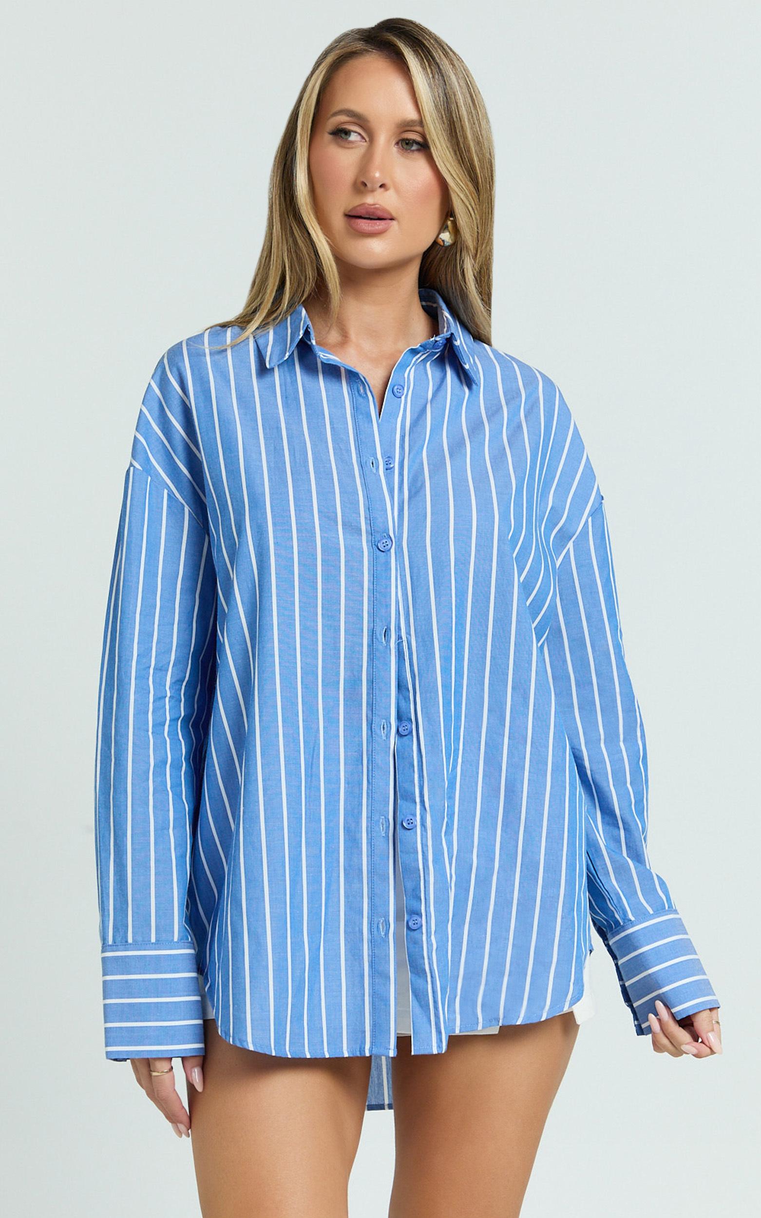 terah shirt - button up shirt in blue stripe