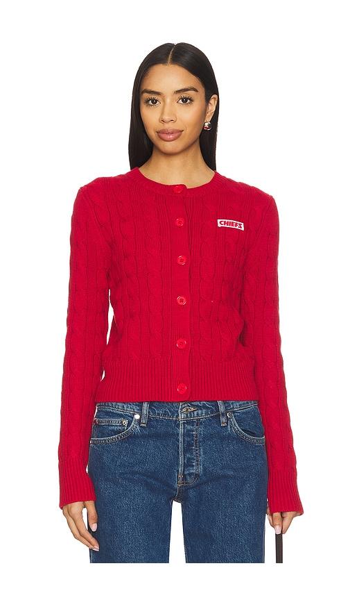 terez x revolve chiefs knit cardigan in red.
