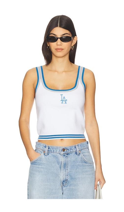 terez x revolve dodgers crop knit tank top in white.