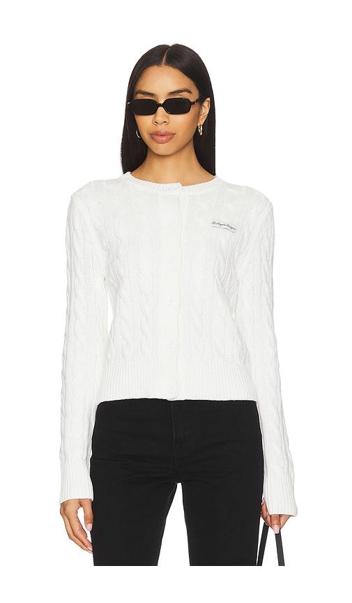 terez x revolve dodgers knit cardigan in white.