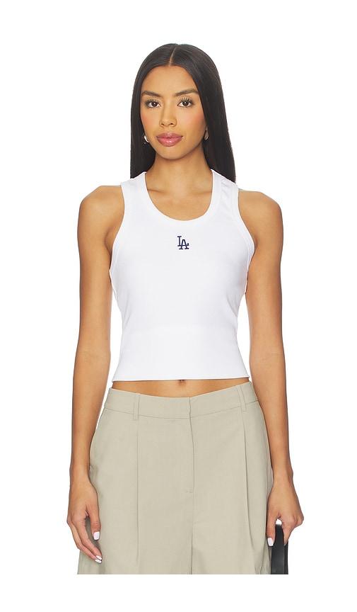terez x revolve dodgers scoop neck rib tank top in white.