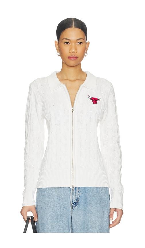 terez x revolve x revolve bulls zip knit cardigan in white.