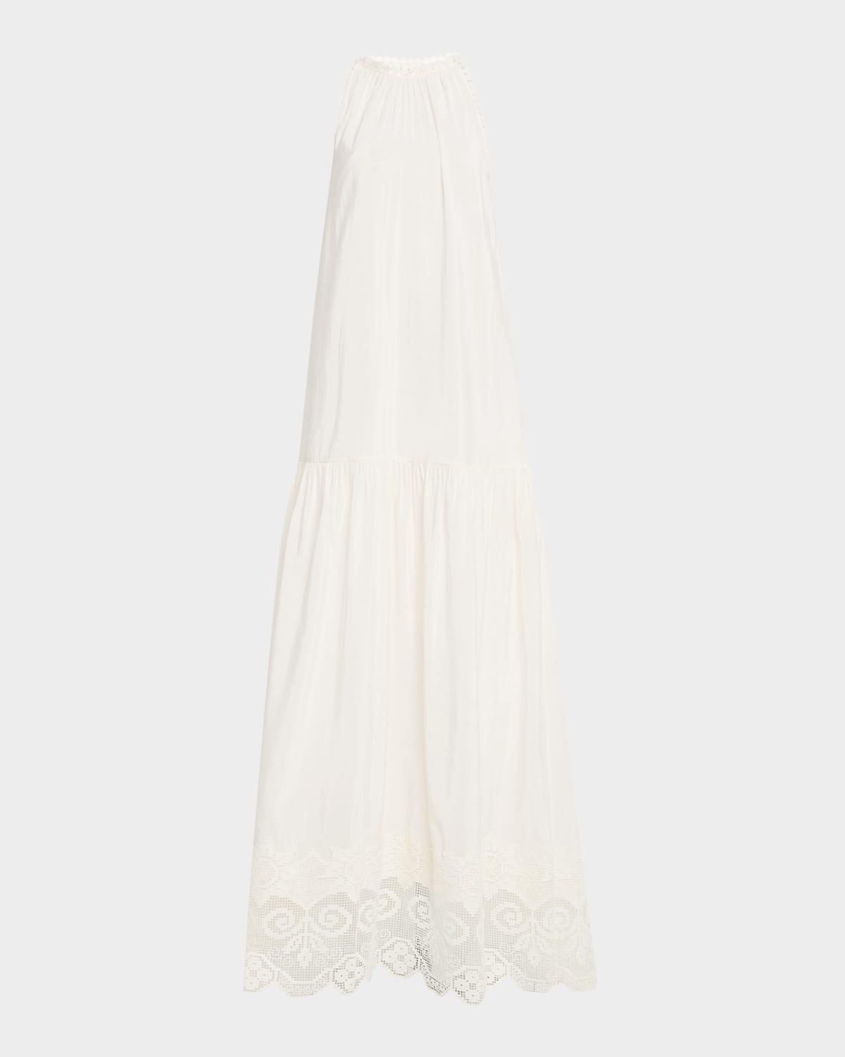 teri lace-trim halter maxi dress