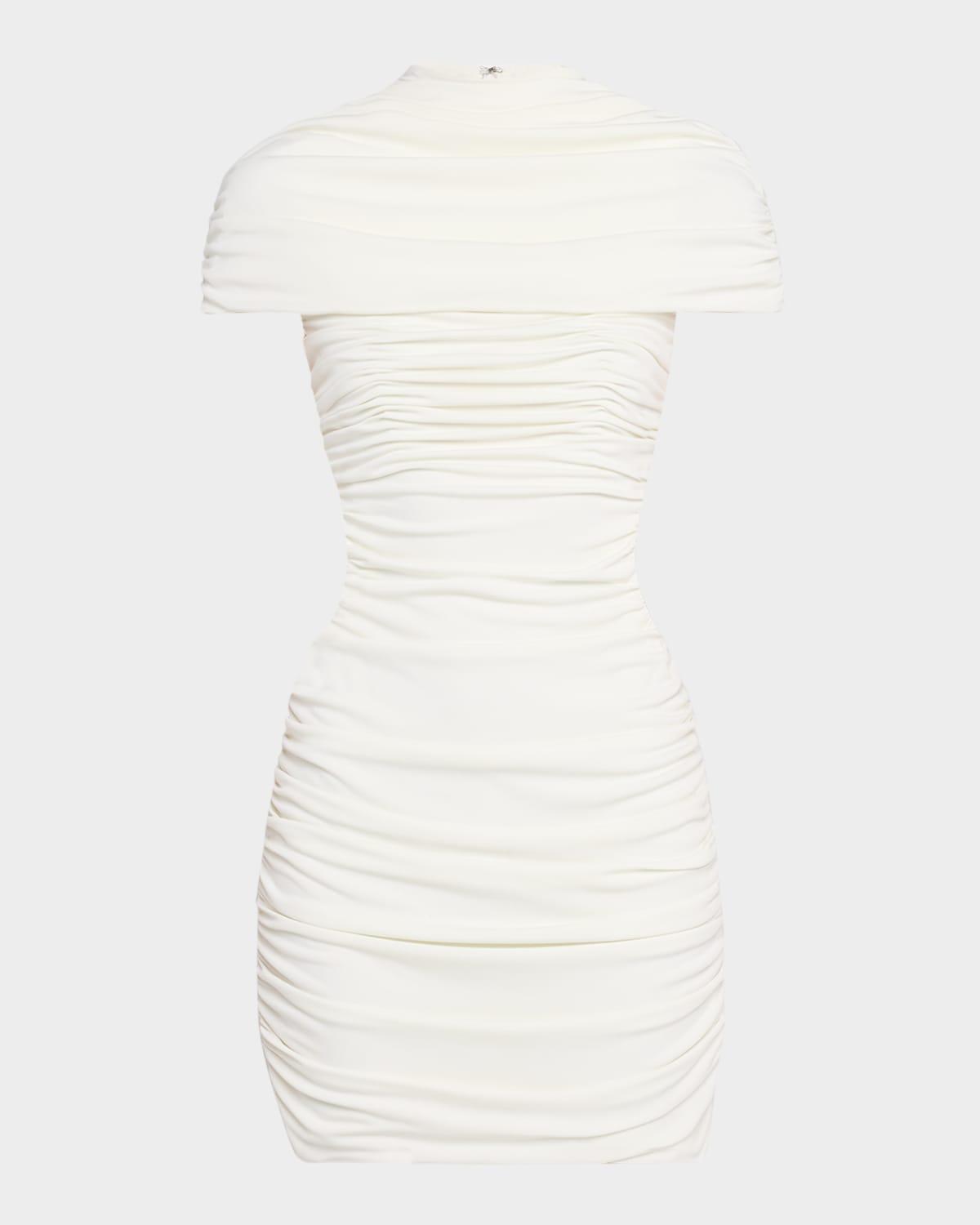terra cutout ruched mock-neck mini dress