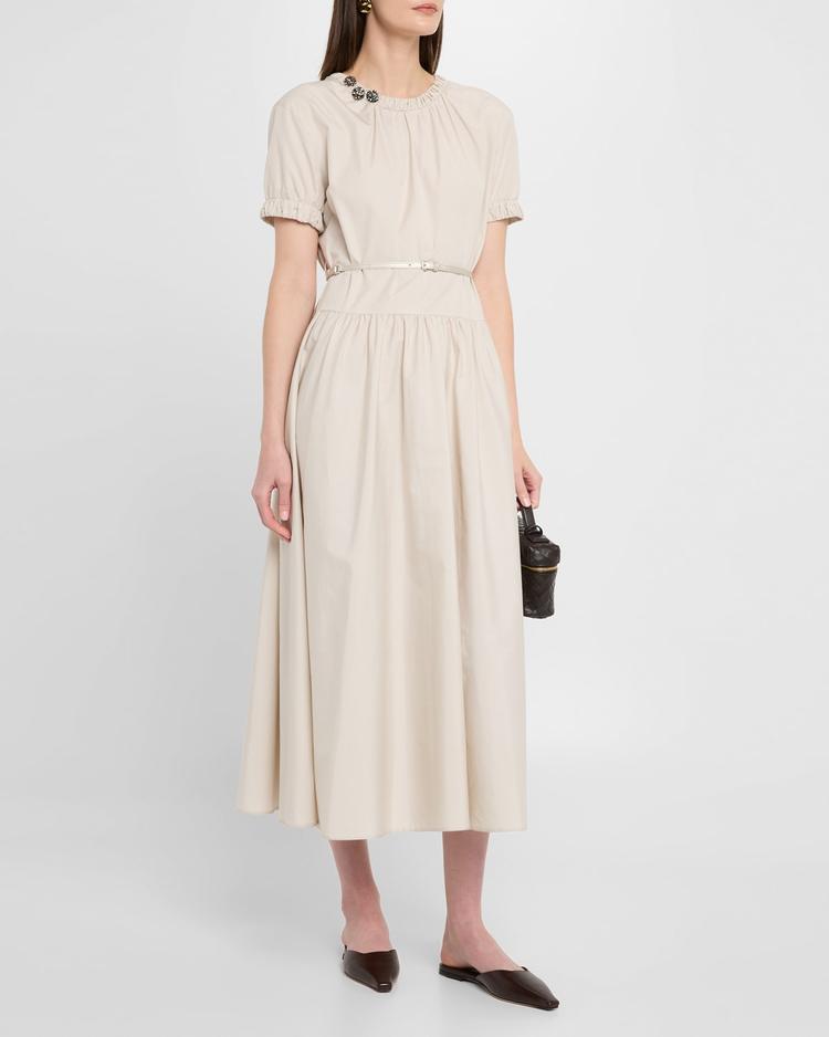 terry crystal short-sleeve belted midi dress