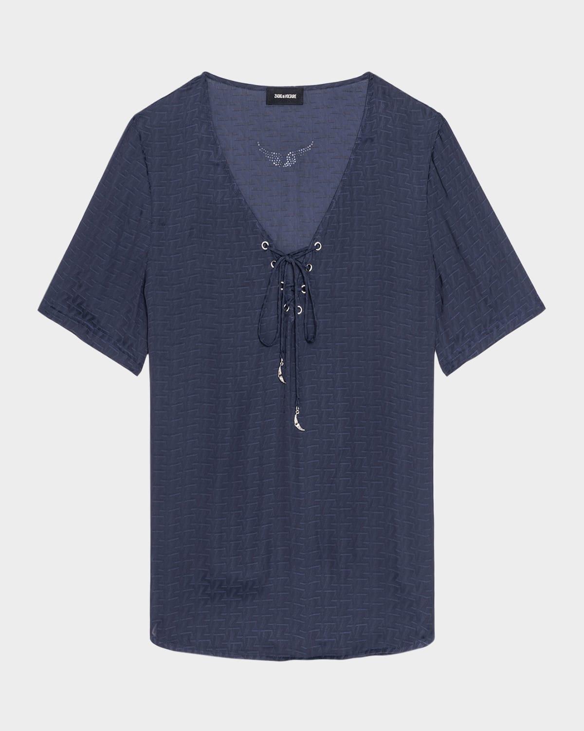 terzo jacquard satin lace-up top