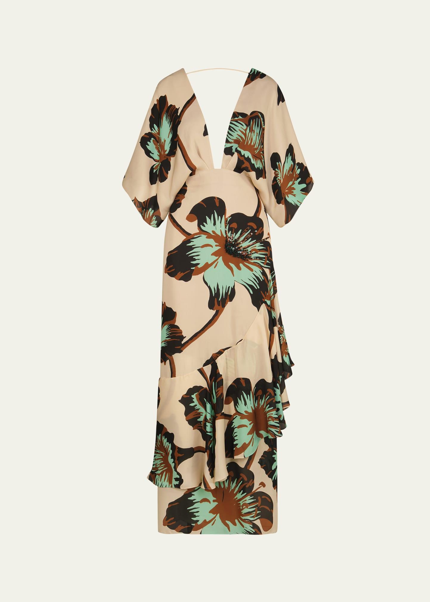tesoro escondido plunging floral maxi dress