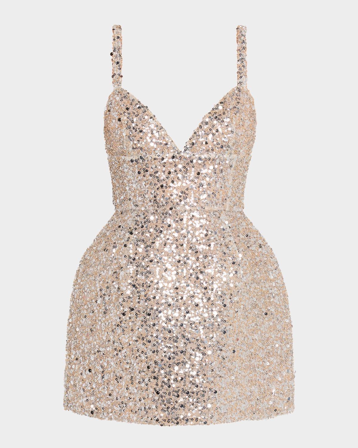 tessa deep v-neck sequin mini dress