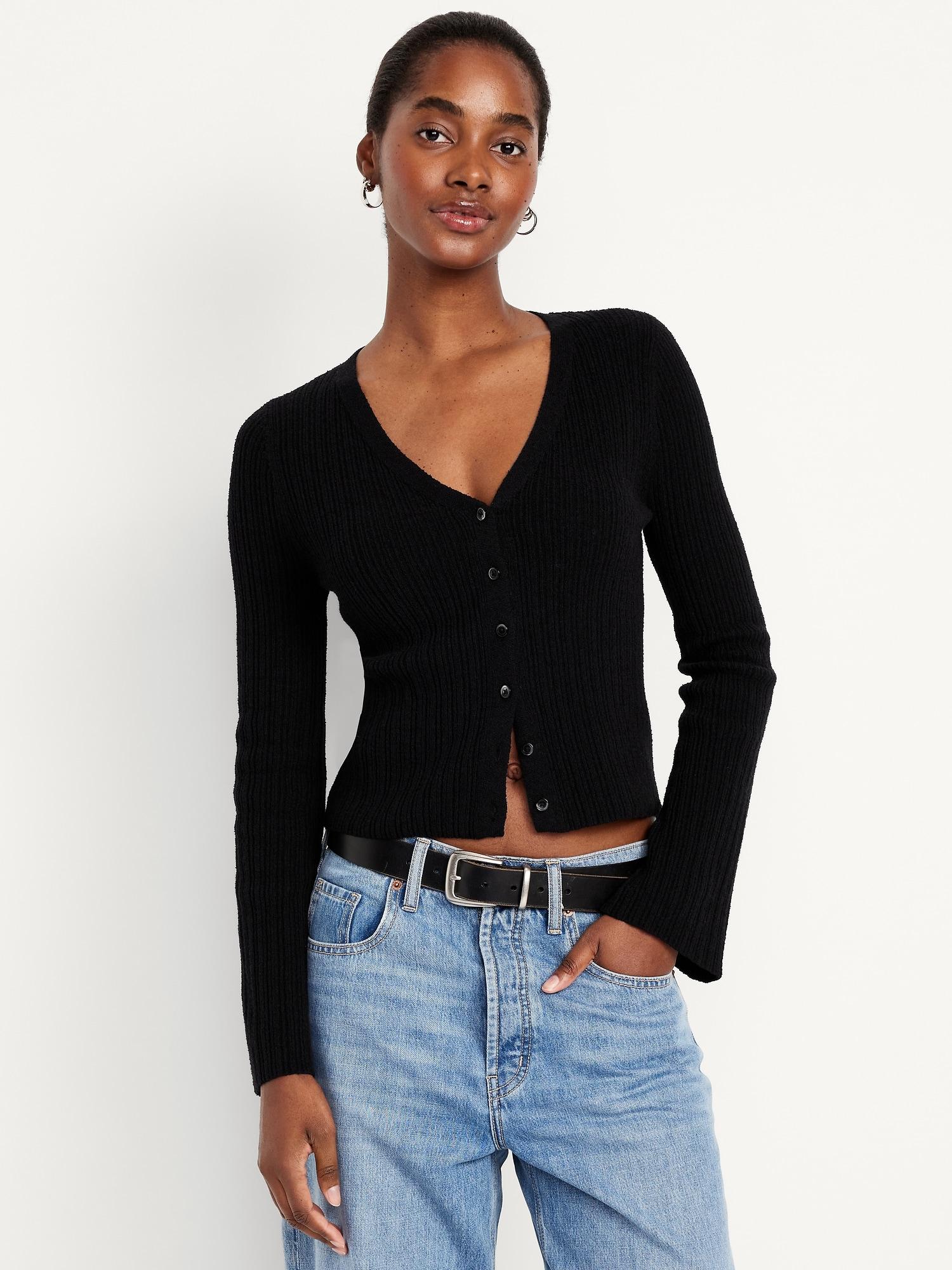 textured bouclé button-down sweater