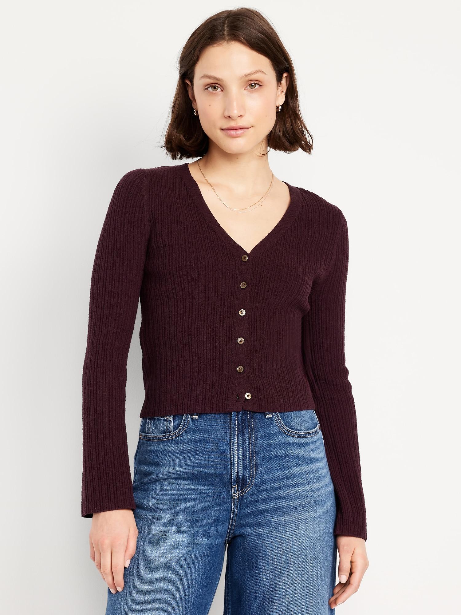 textured bouclé button-down sweater