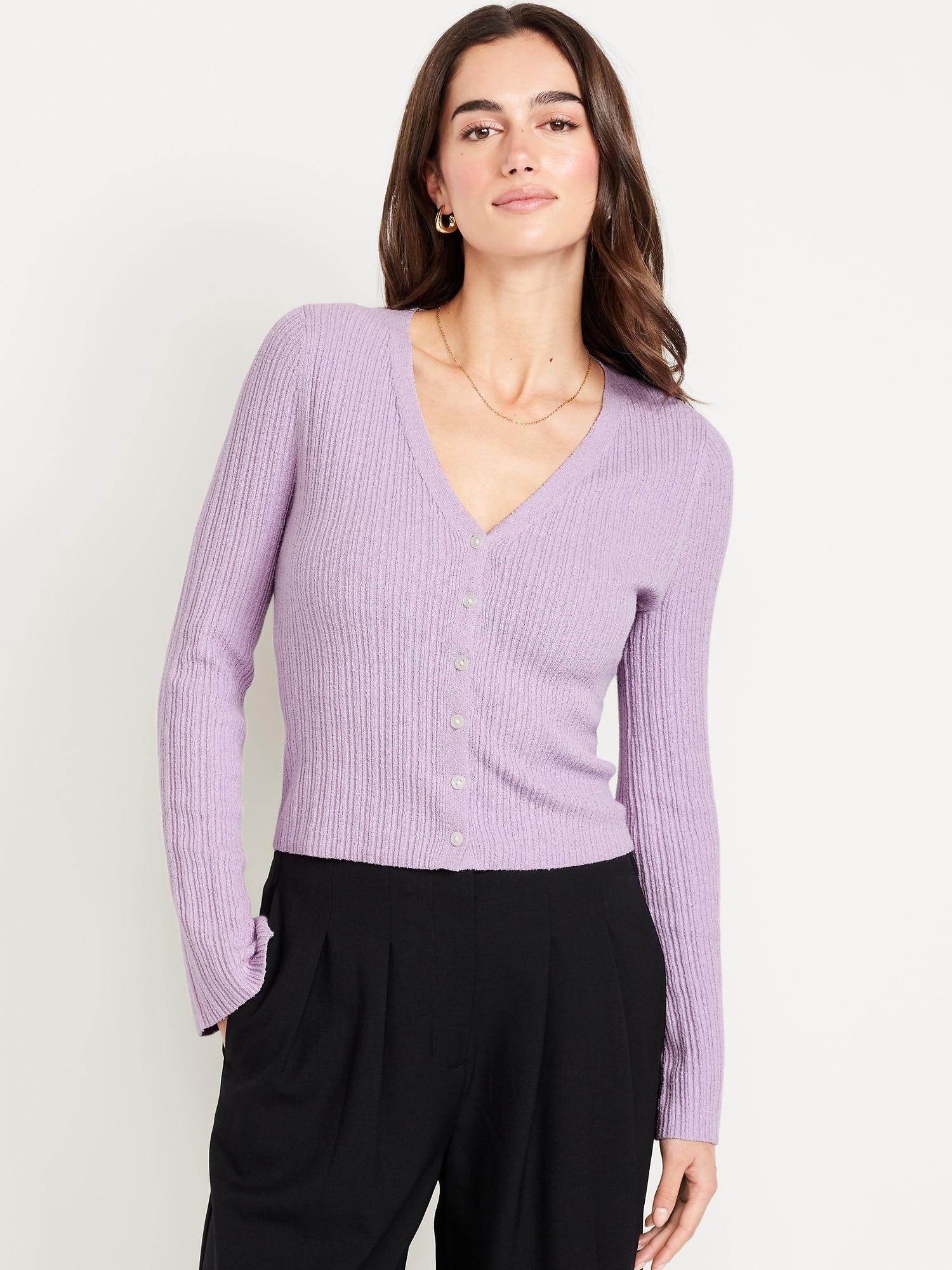 textured bouclé button-down sweater
