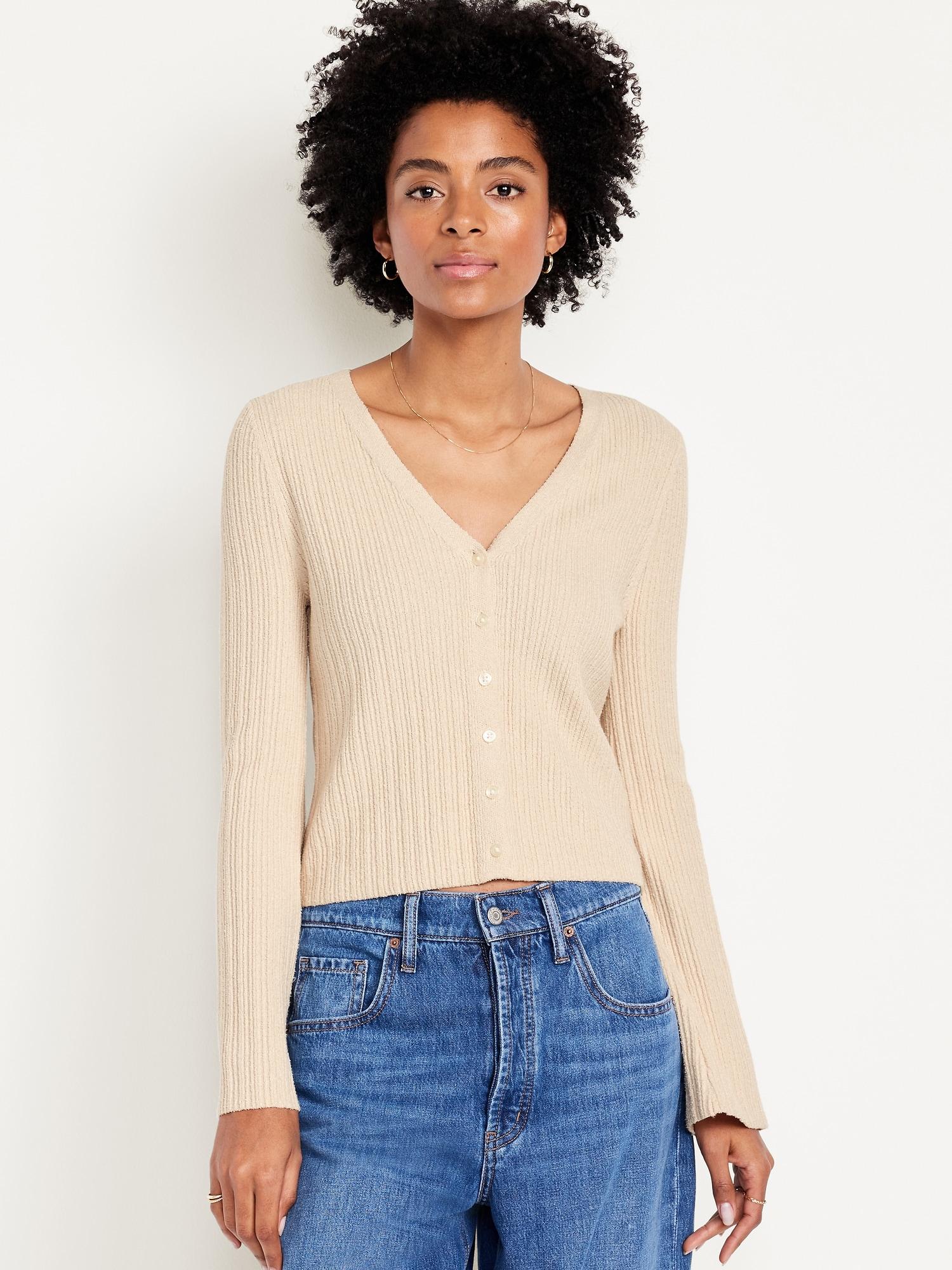 textured bouclé button-down sweater