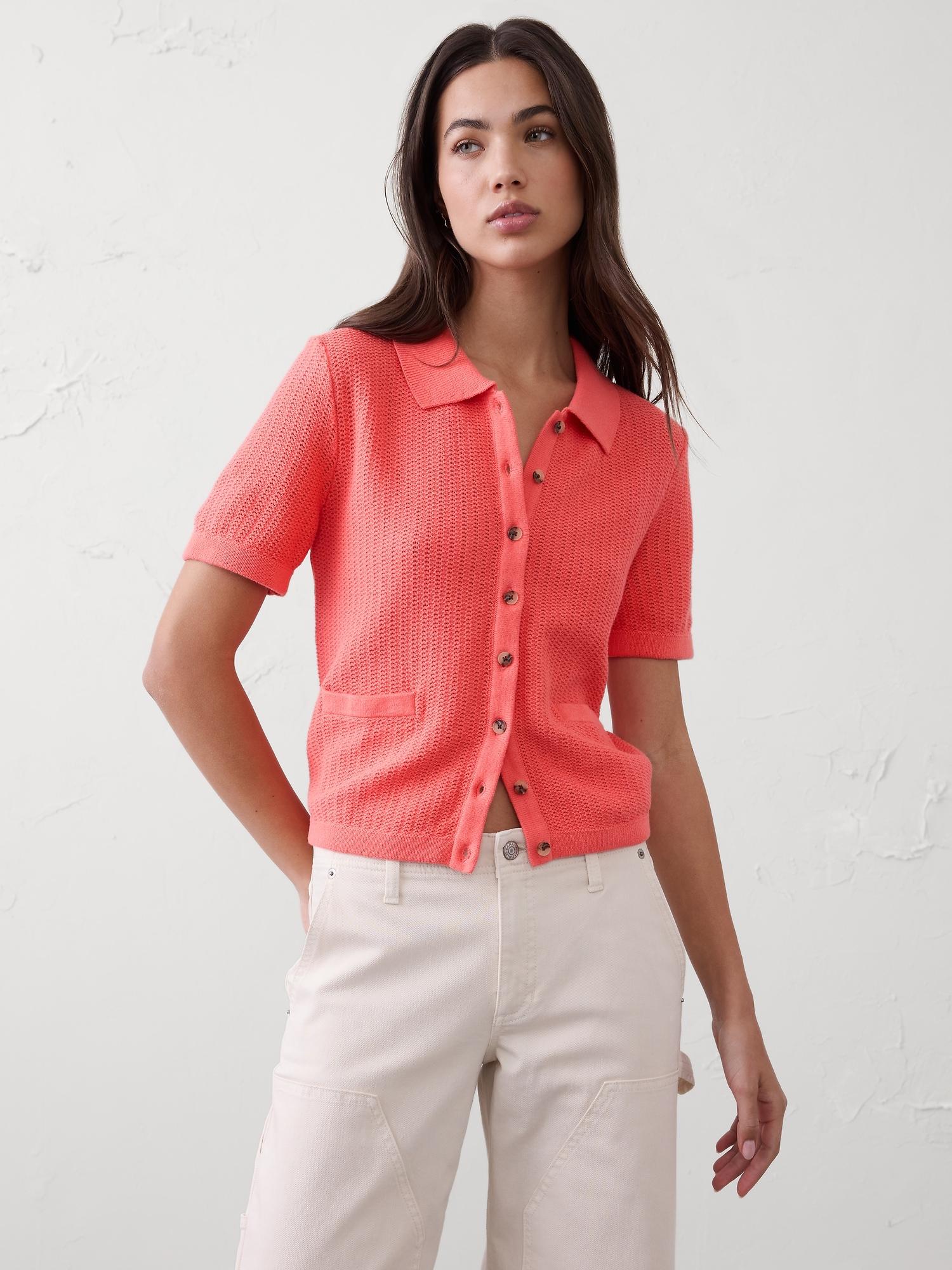 textured button-down polo sweater