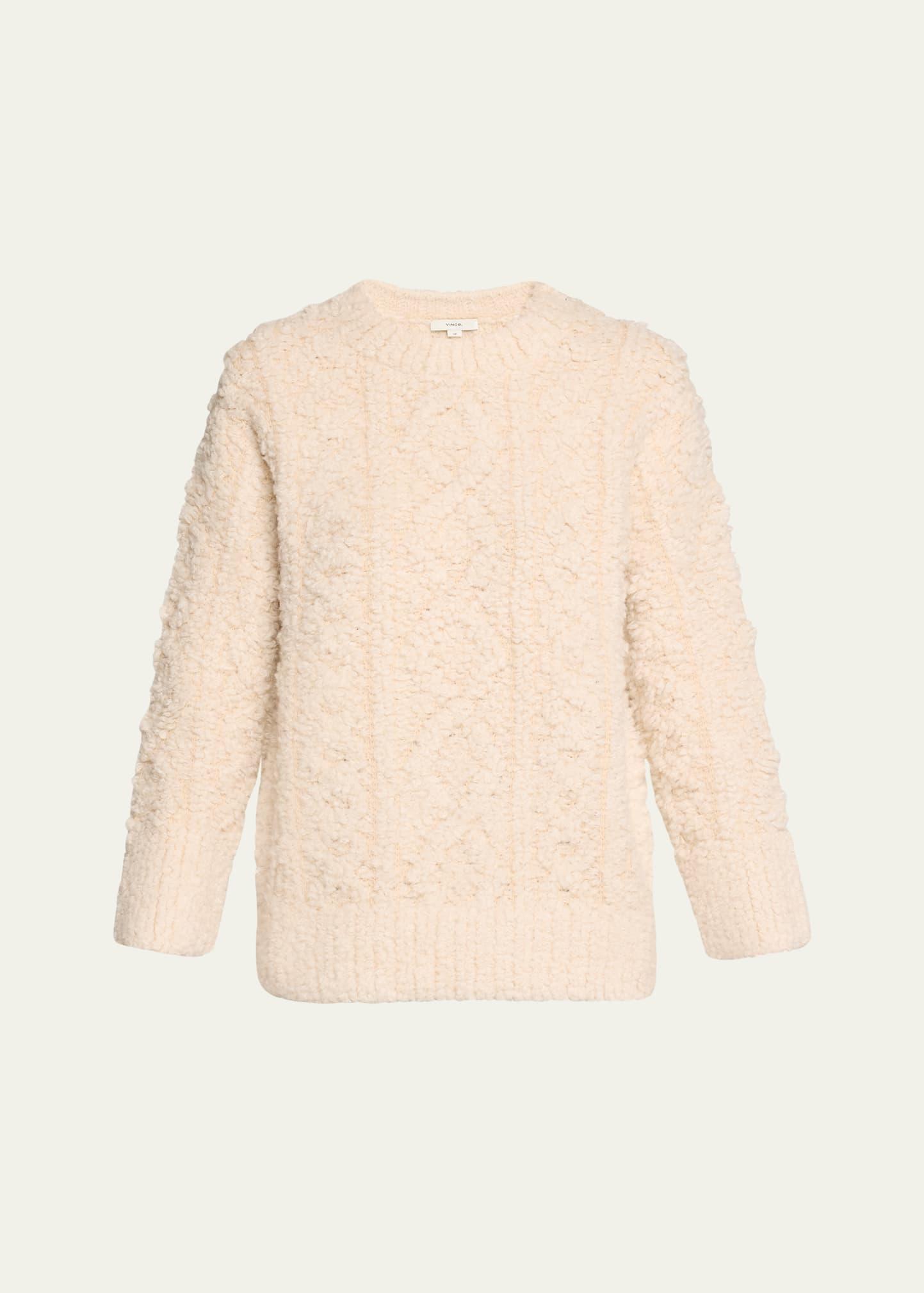 textured cable-knit crewneck sweater
