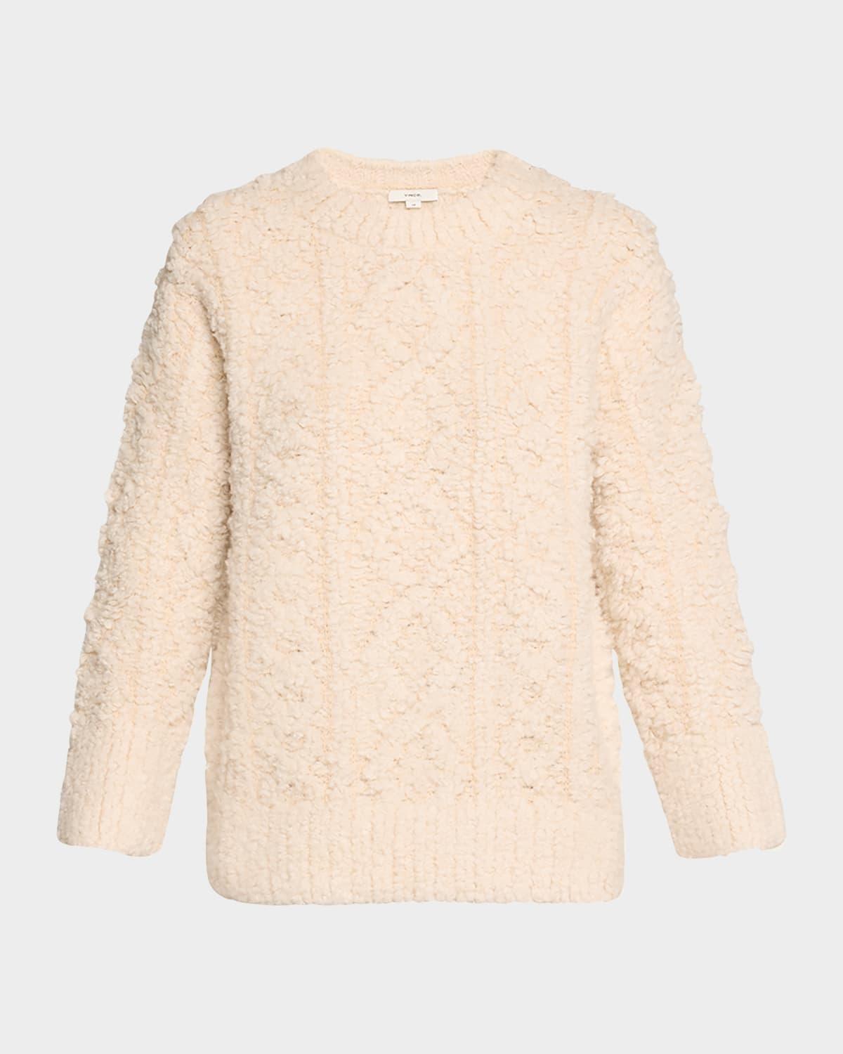 textured cable-knit crewneck sweater