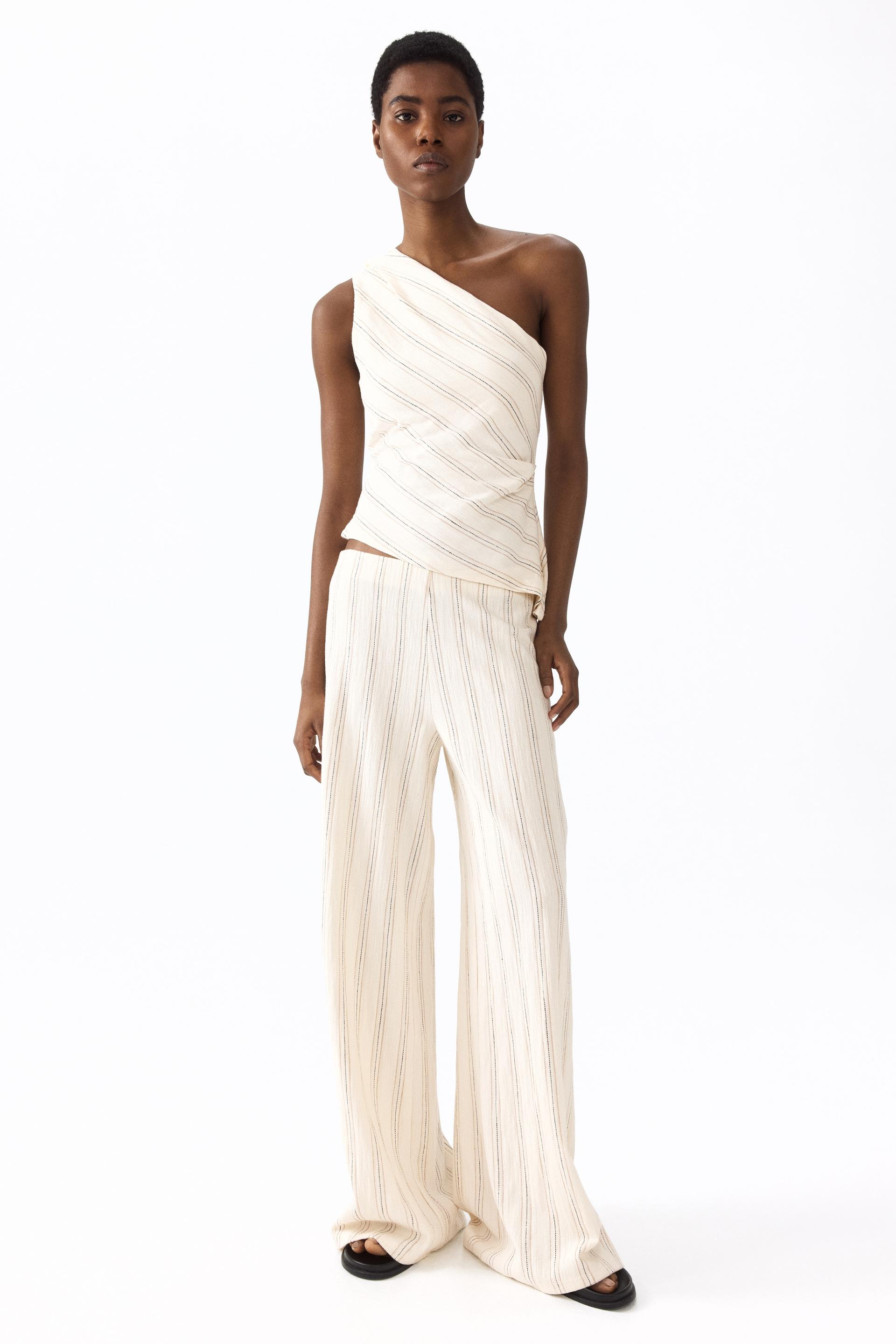 textured cotton pull-on pants