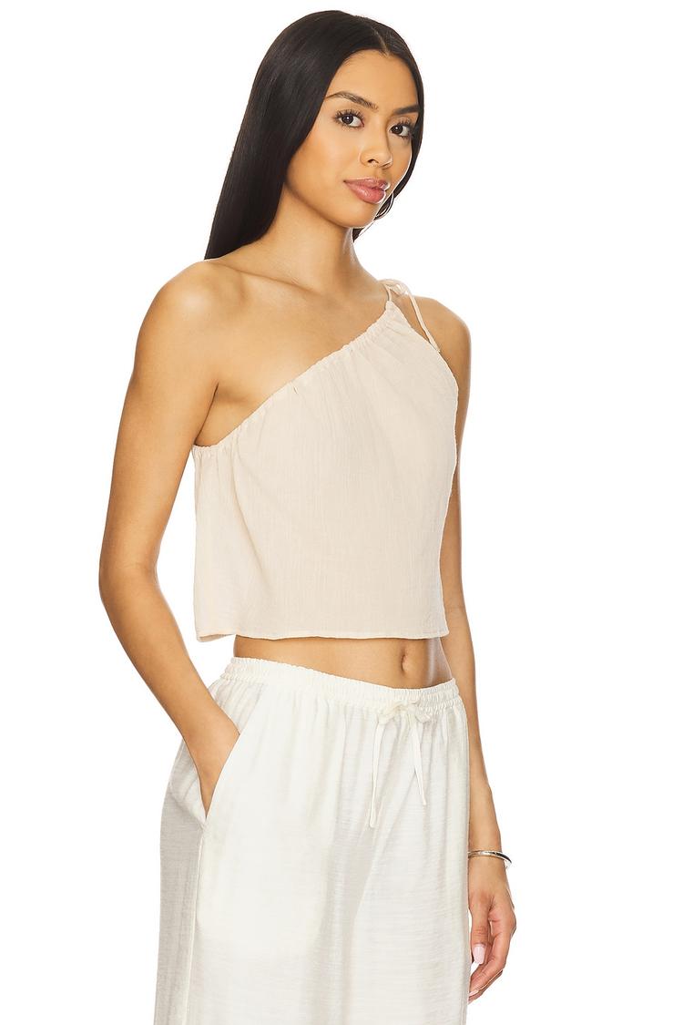 textured gauze one-shoulder top
