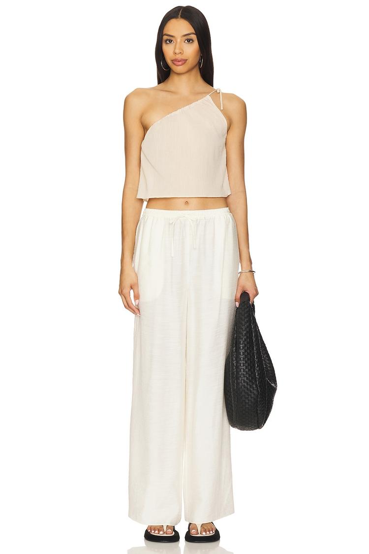 textured gauze one-shoulder top