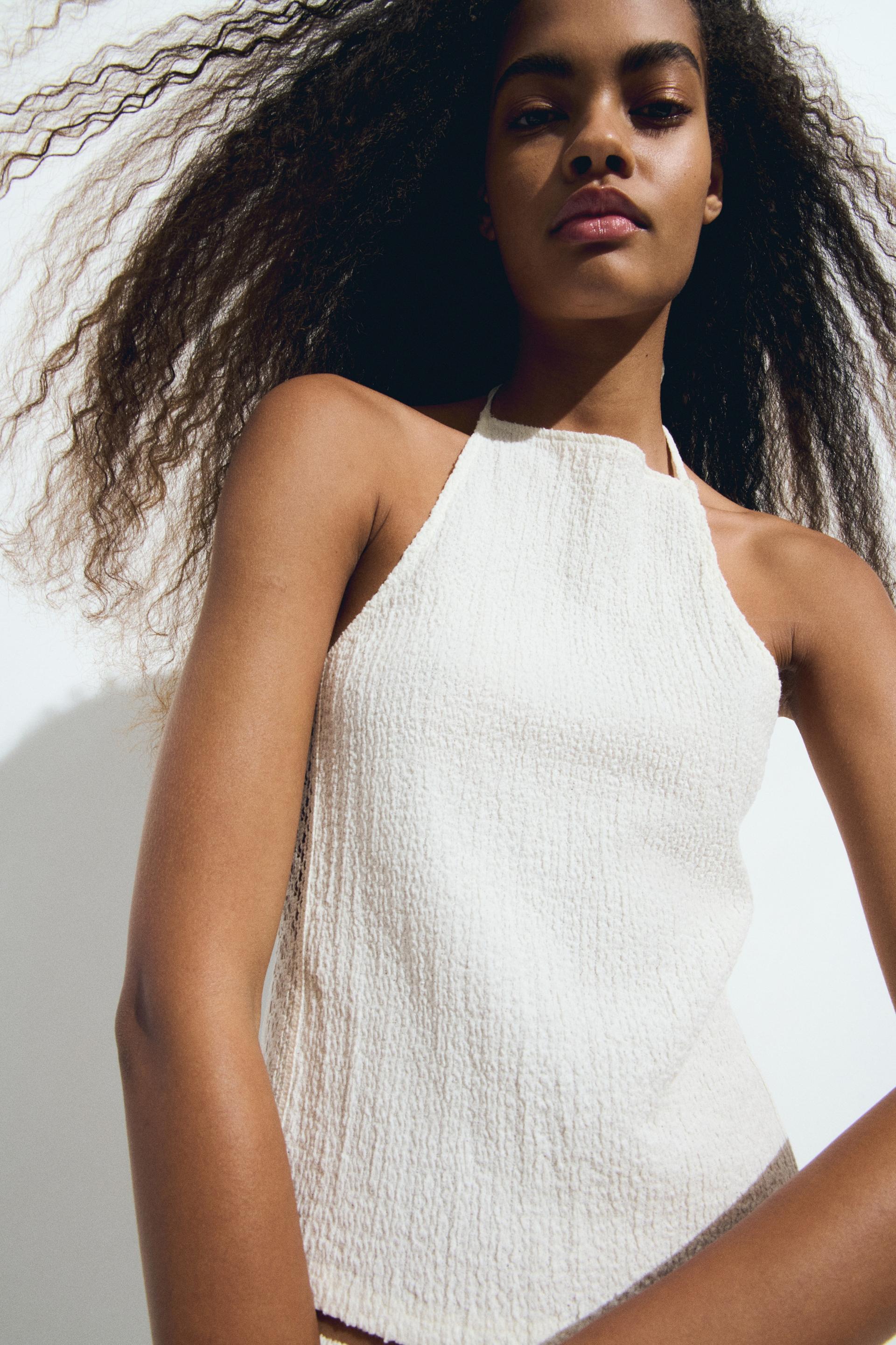 textured halterneck top