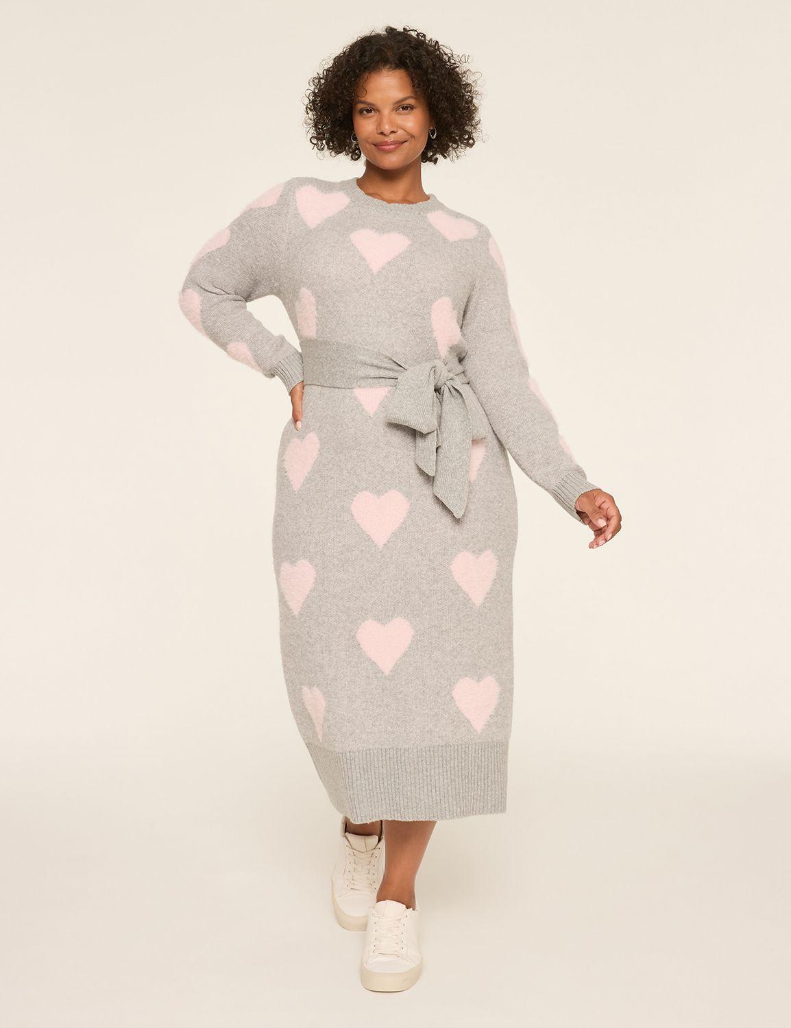 textured heart print midi sweater dress