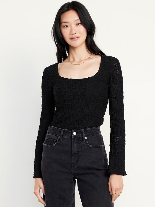 textured lace scoop-neck top