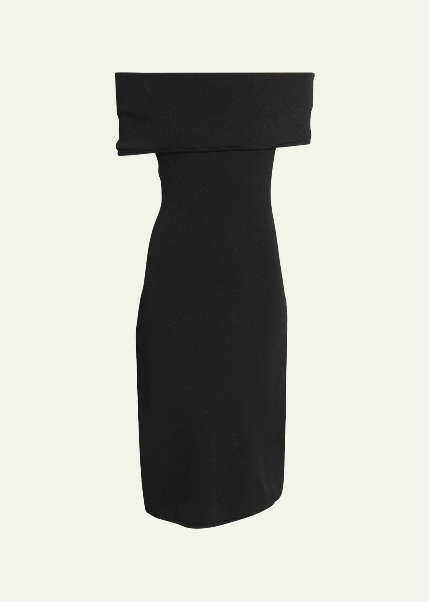 textured nylon off-shoulder midi dress