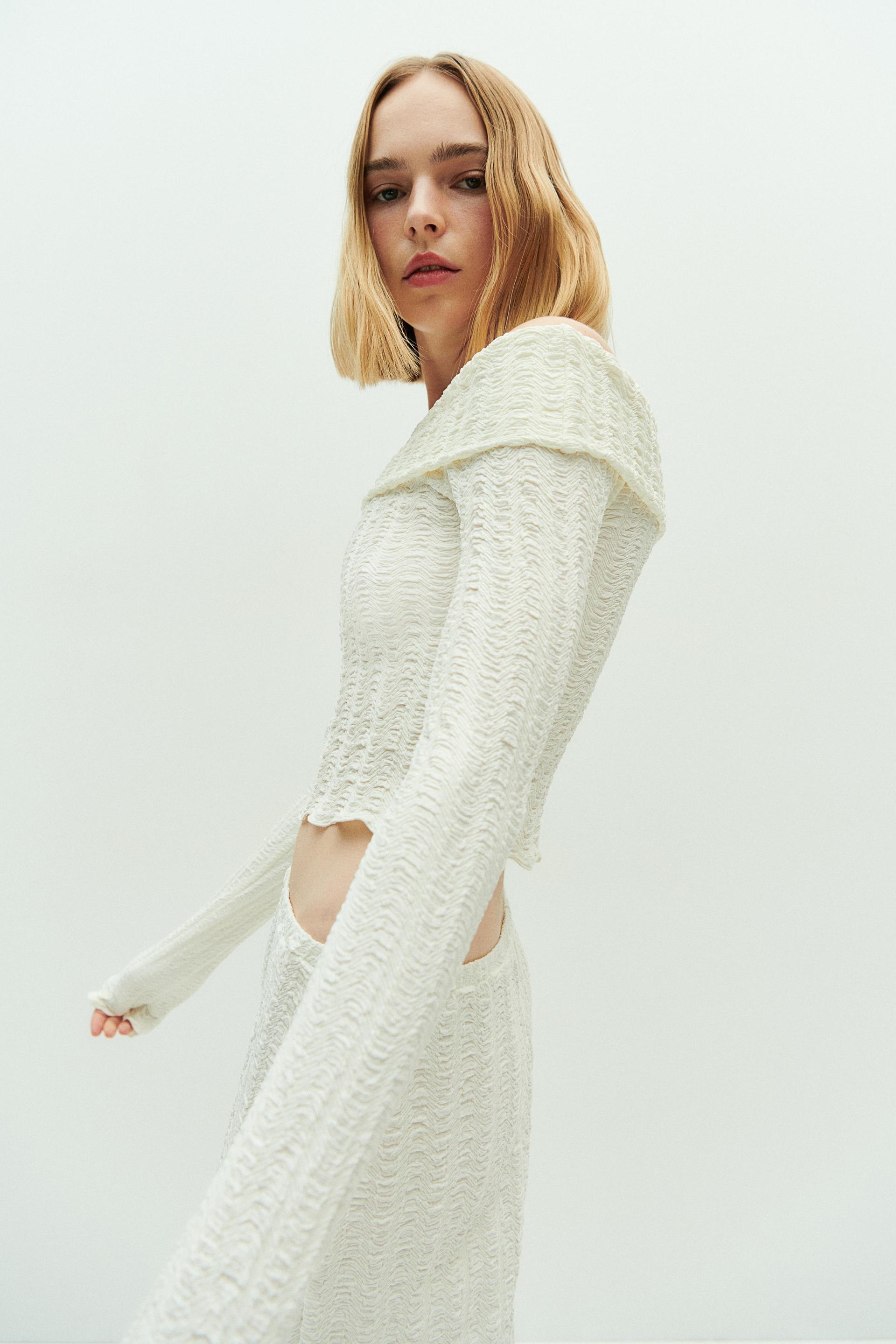 textured off-the-shoulder top