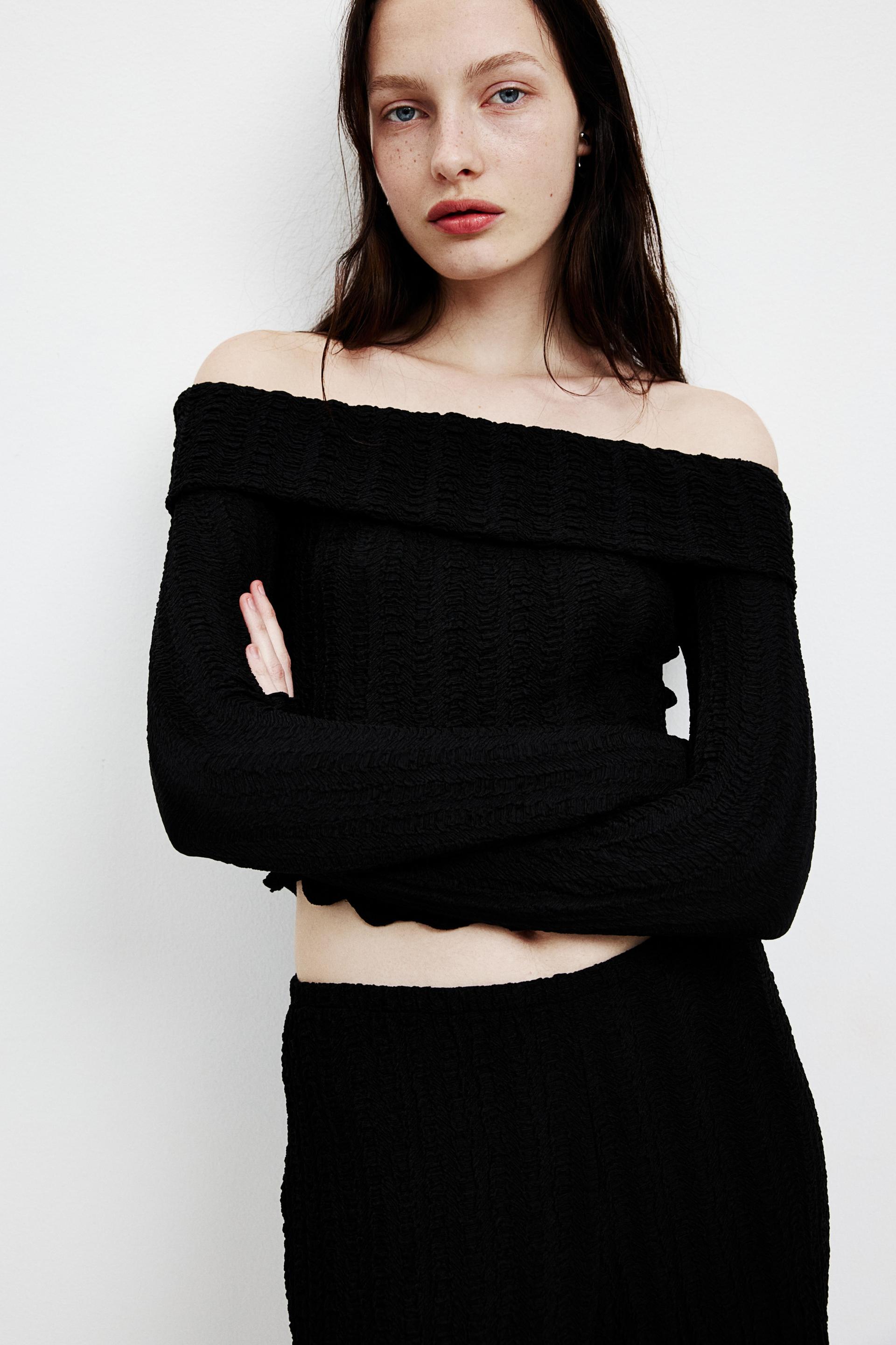 textured off-the-shoulder top