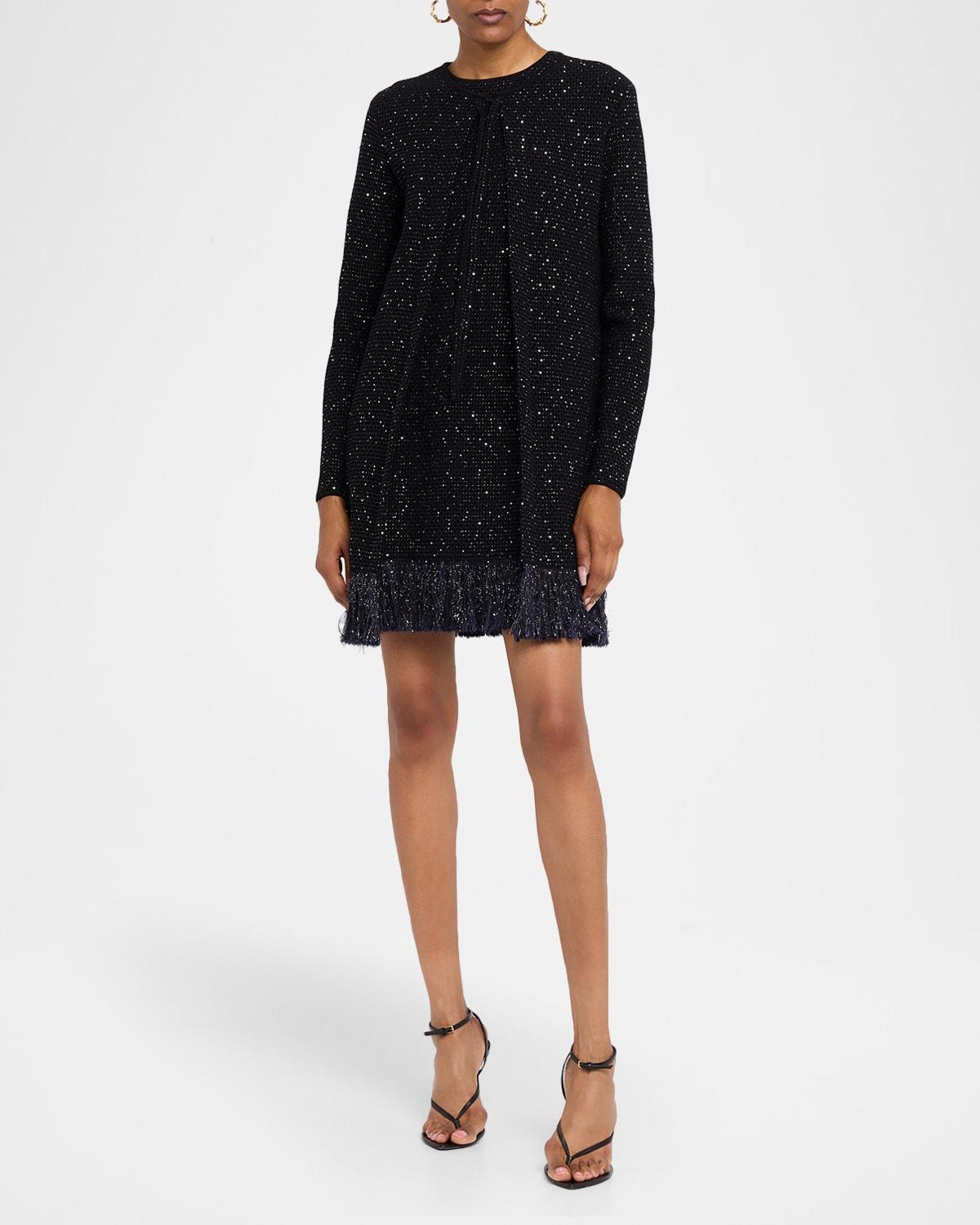 textured paillette tweed fringe jacket