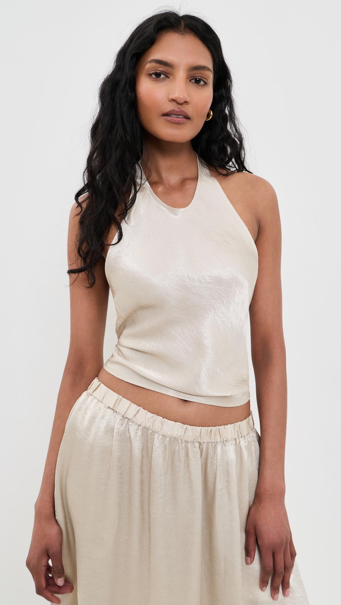 textured satin halter scarf top