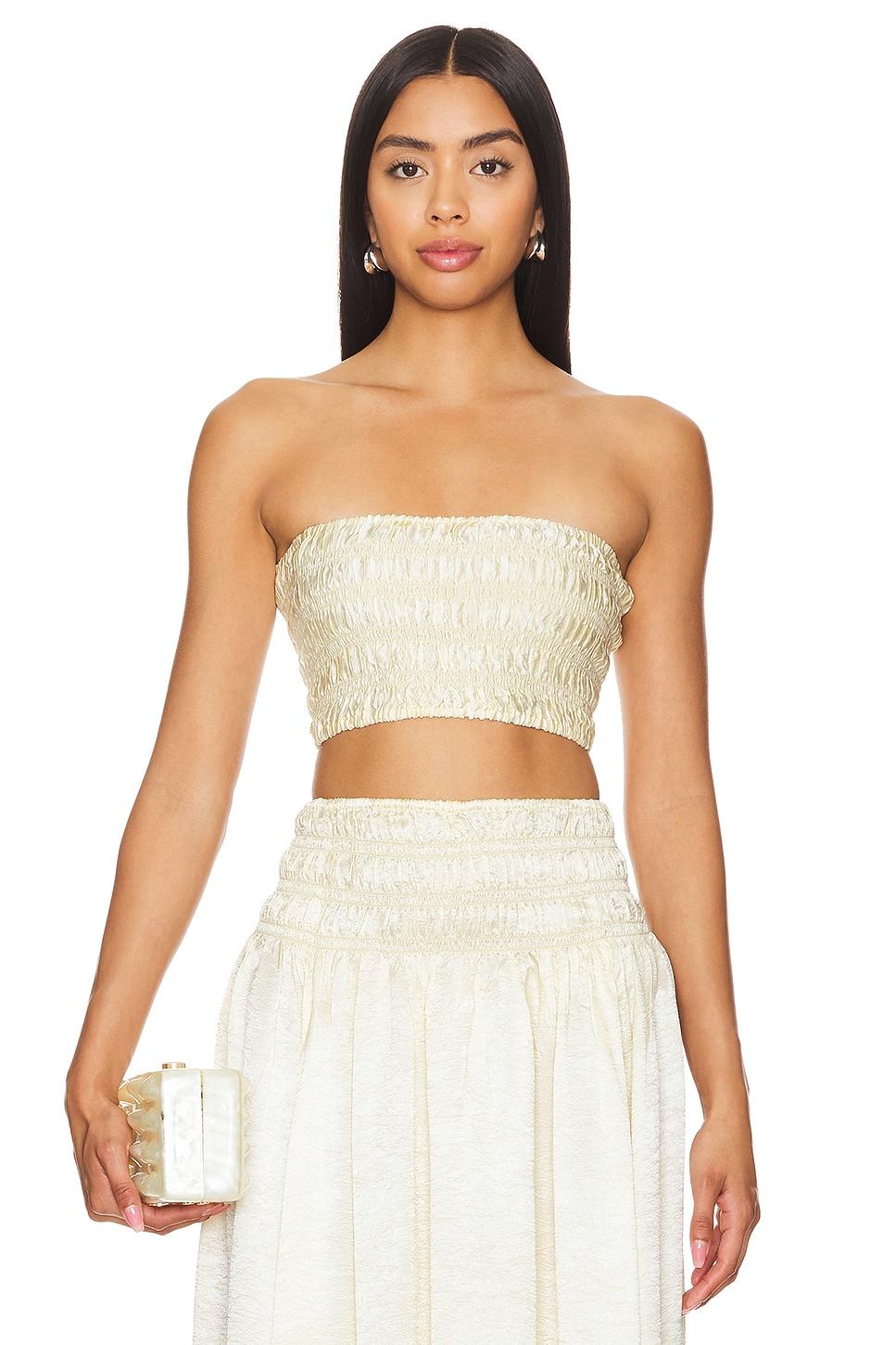 textured satin smocked top