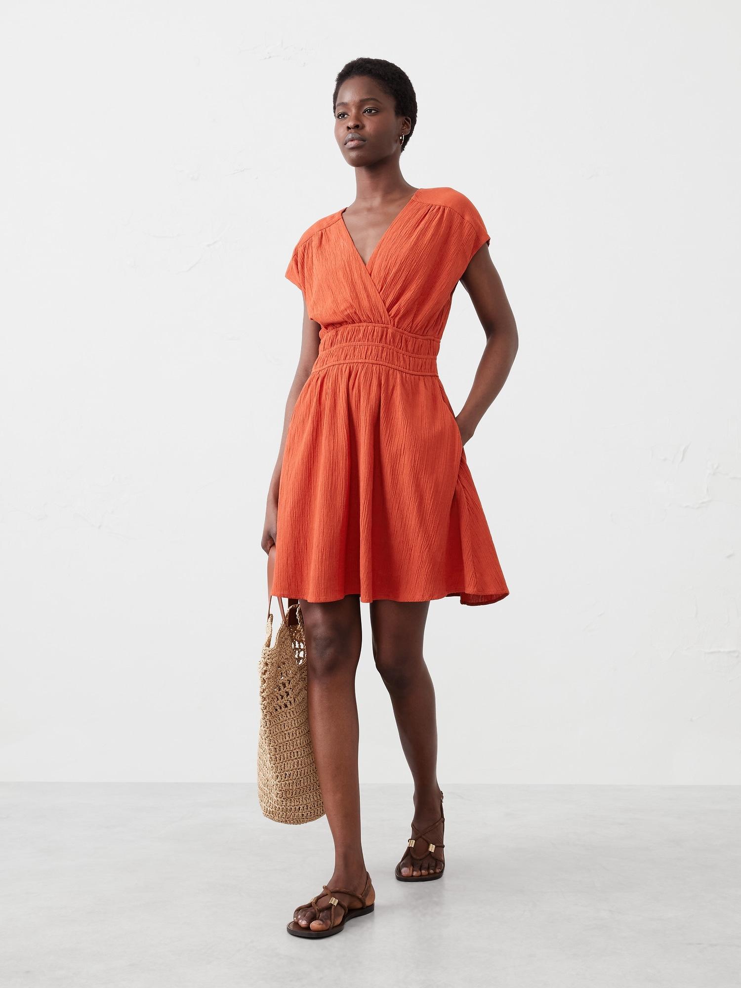 textured shirred mini dress