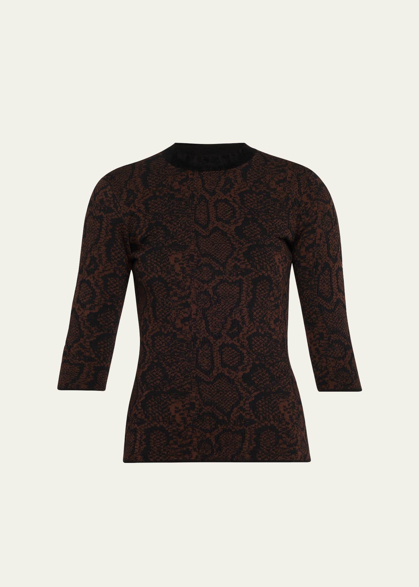 textured snake jacquard elbow-sleeve top