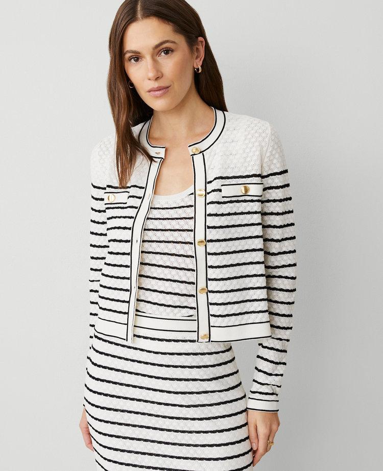 textured striped pocket cardigan