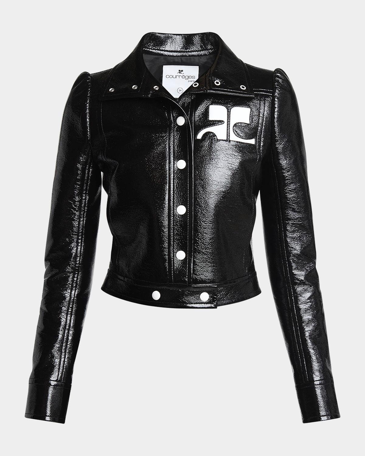 textured vinyl crop jacket