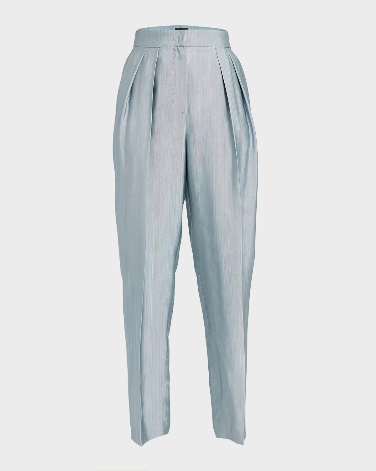 textured viscose tapered-leg pleated trousers