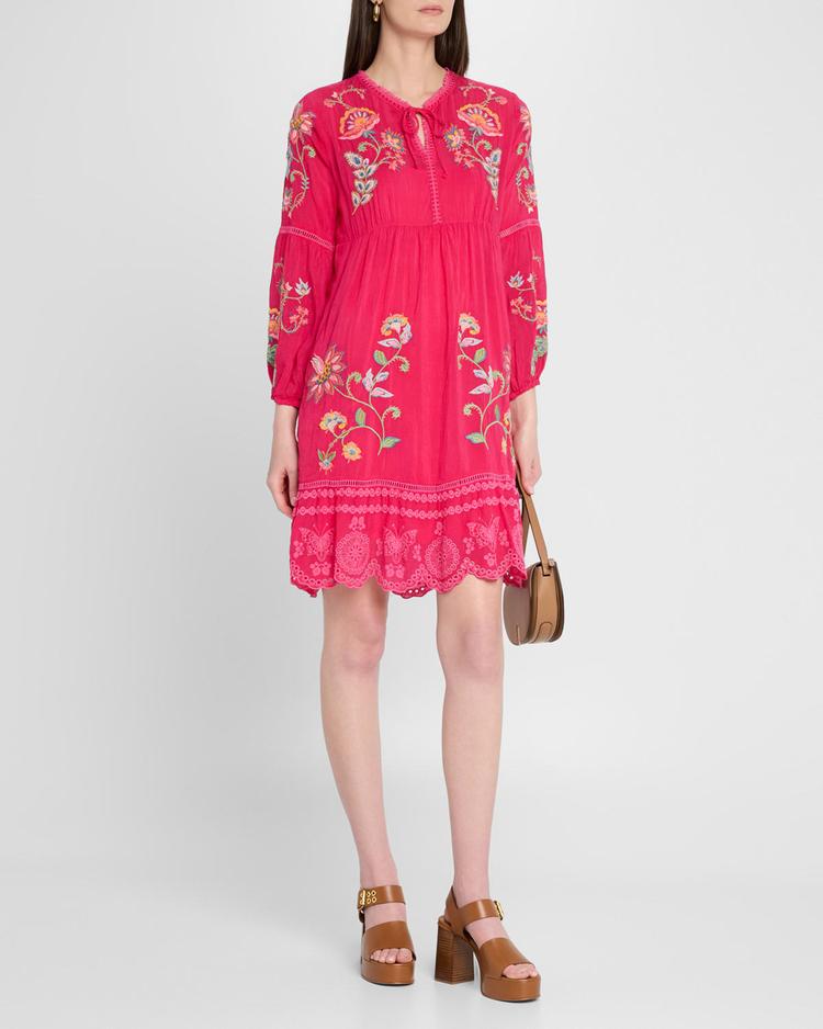 teyros scalloped floral-embroidered mini dress