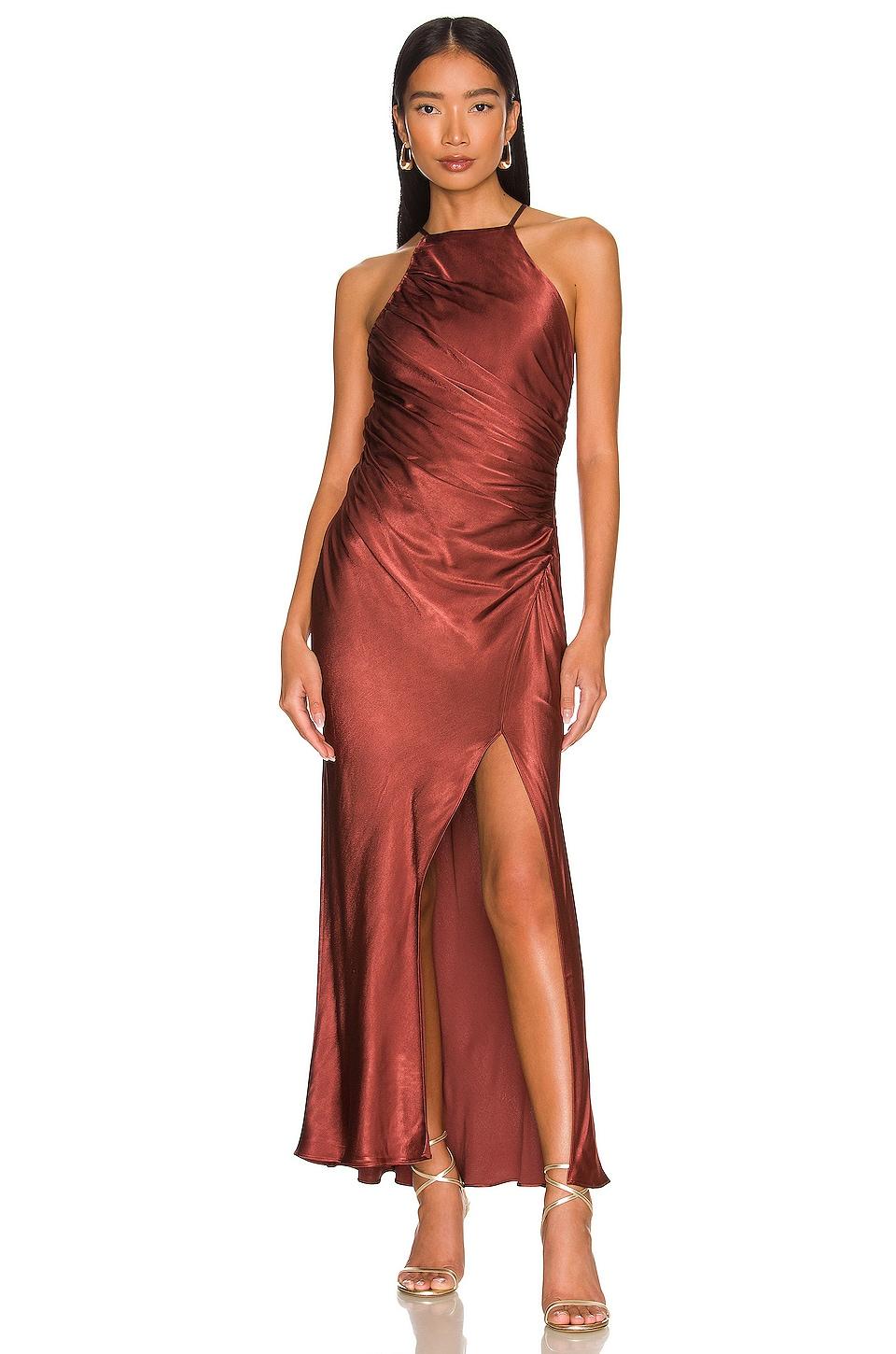 thalia gathered square neck bias midi dress